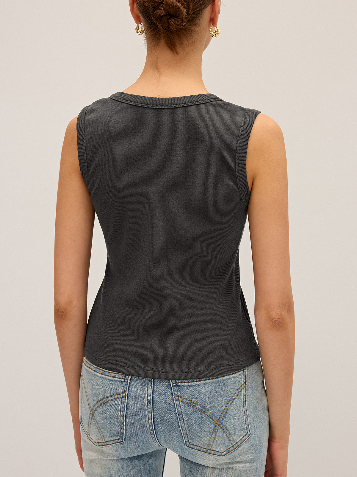 Cotton-Blend Ribbed Button Tank Top-Chicvia