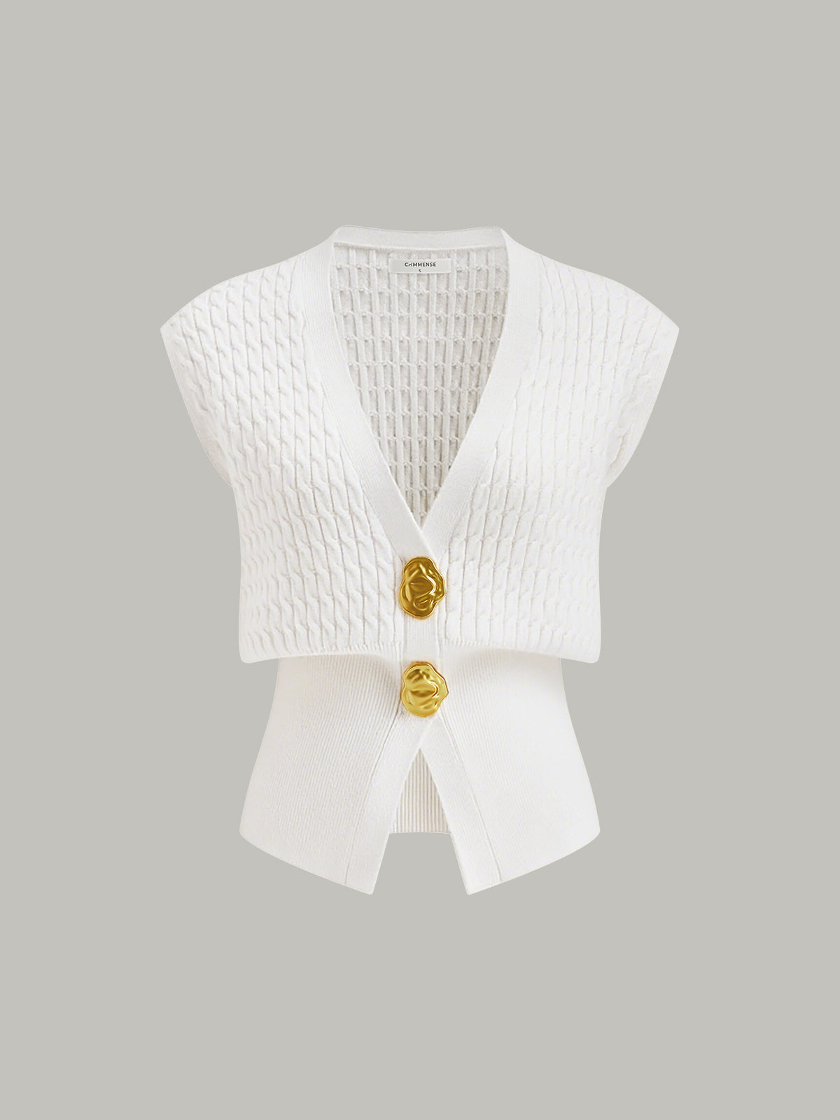 Metal Button Cable Knit Waist-Cinching Vest-Chicvia
