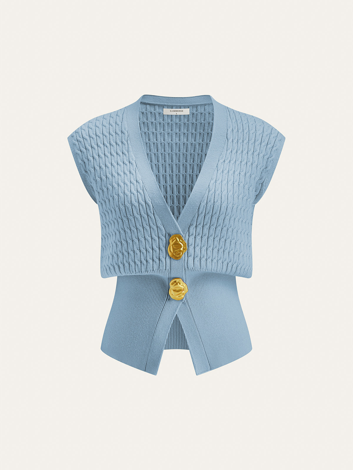 Metal Button Cable Knit Waist-Cinching Vest-Chicvia