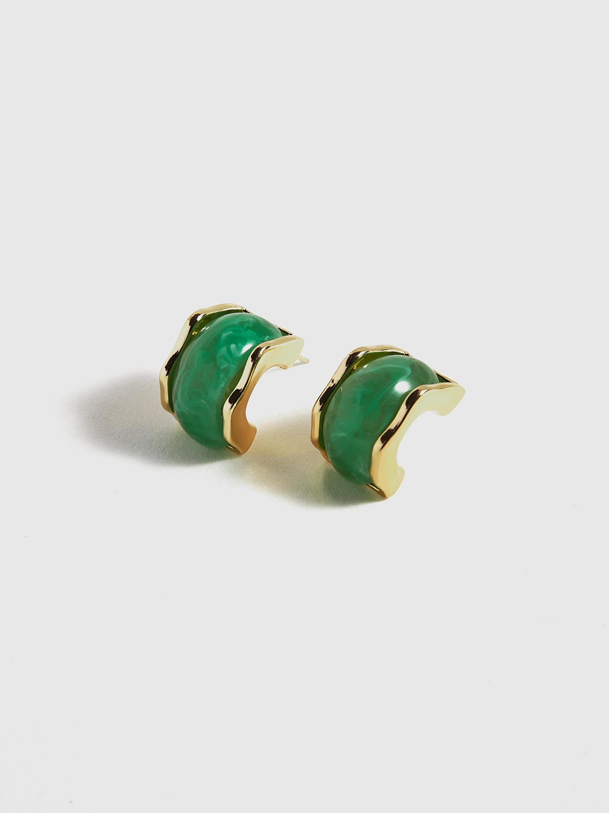 Green Marble Effect Gold-Tone Earrings-Chicvia