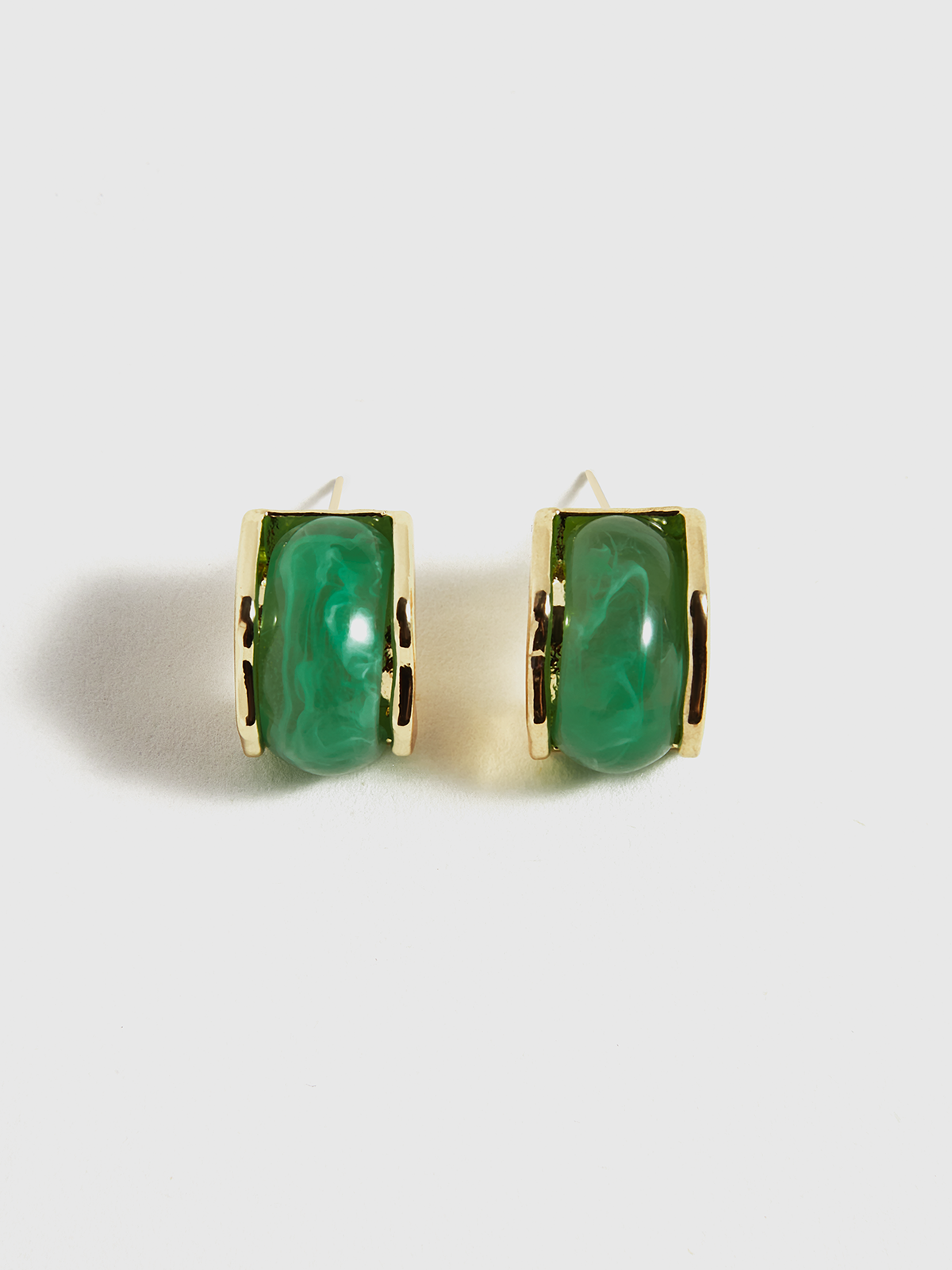 Green Marble Effect Gold-Tone Earrings-Chicvia