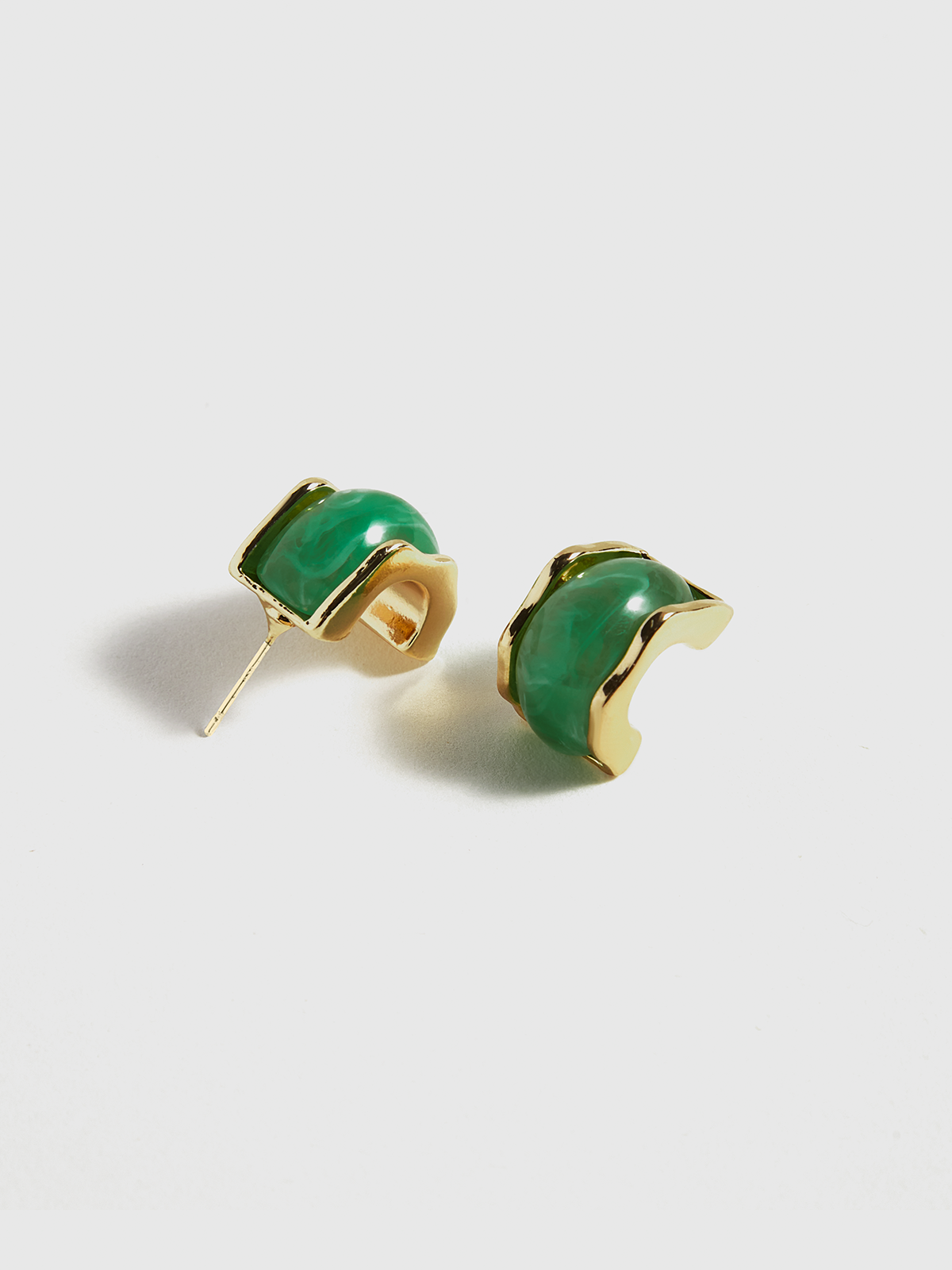 Green Marble Effect Gold-Tone Earrings-Chicvia