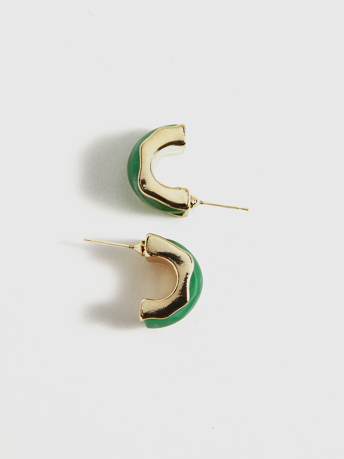 Green Marble Effect Gold-Tone Earrings-Chicvia