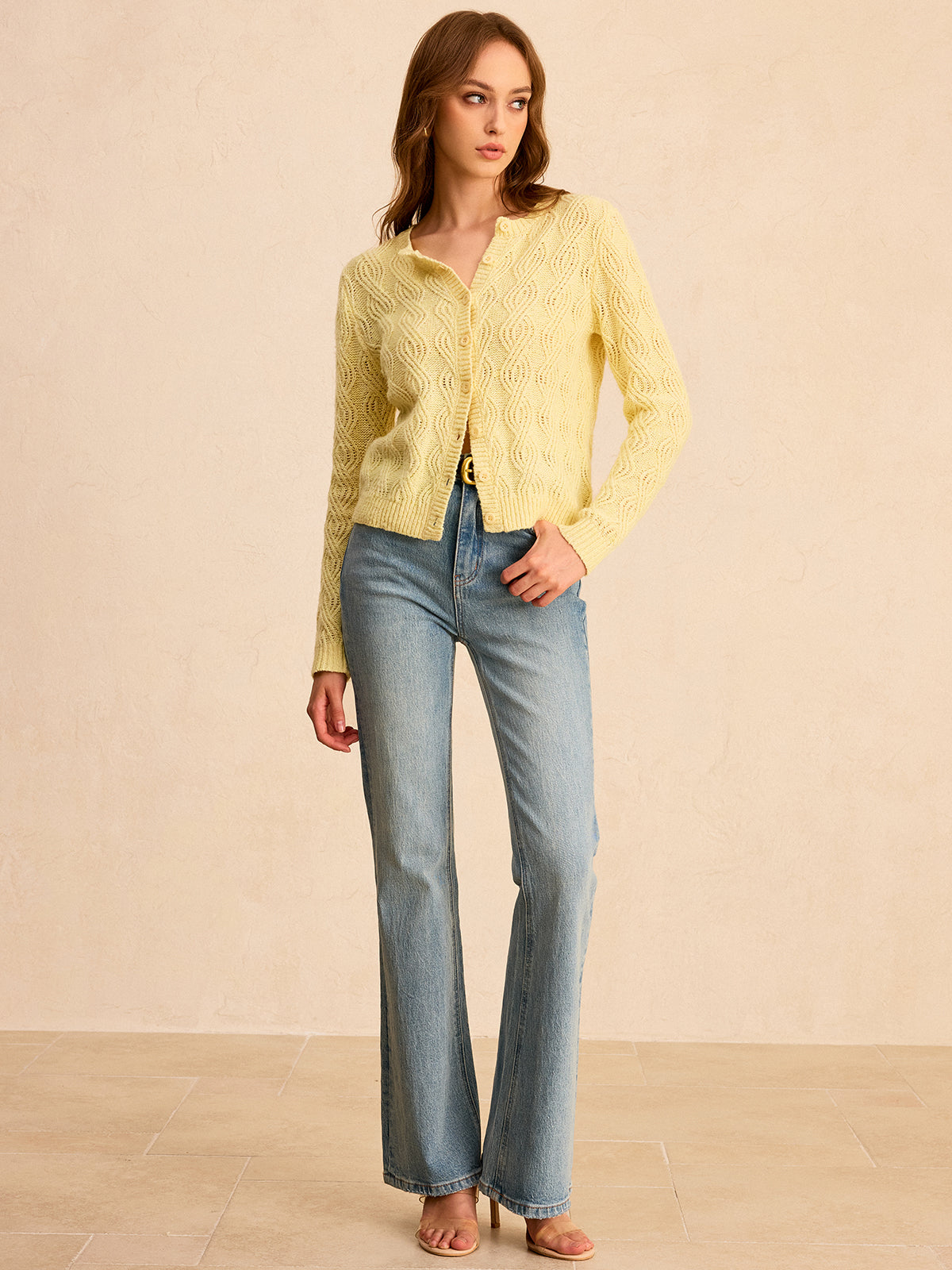 Cable-Knit Button-Front Cardigan-Chicvia