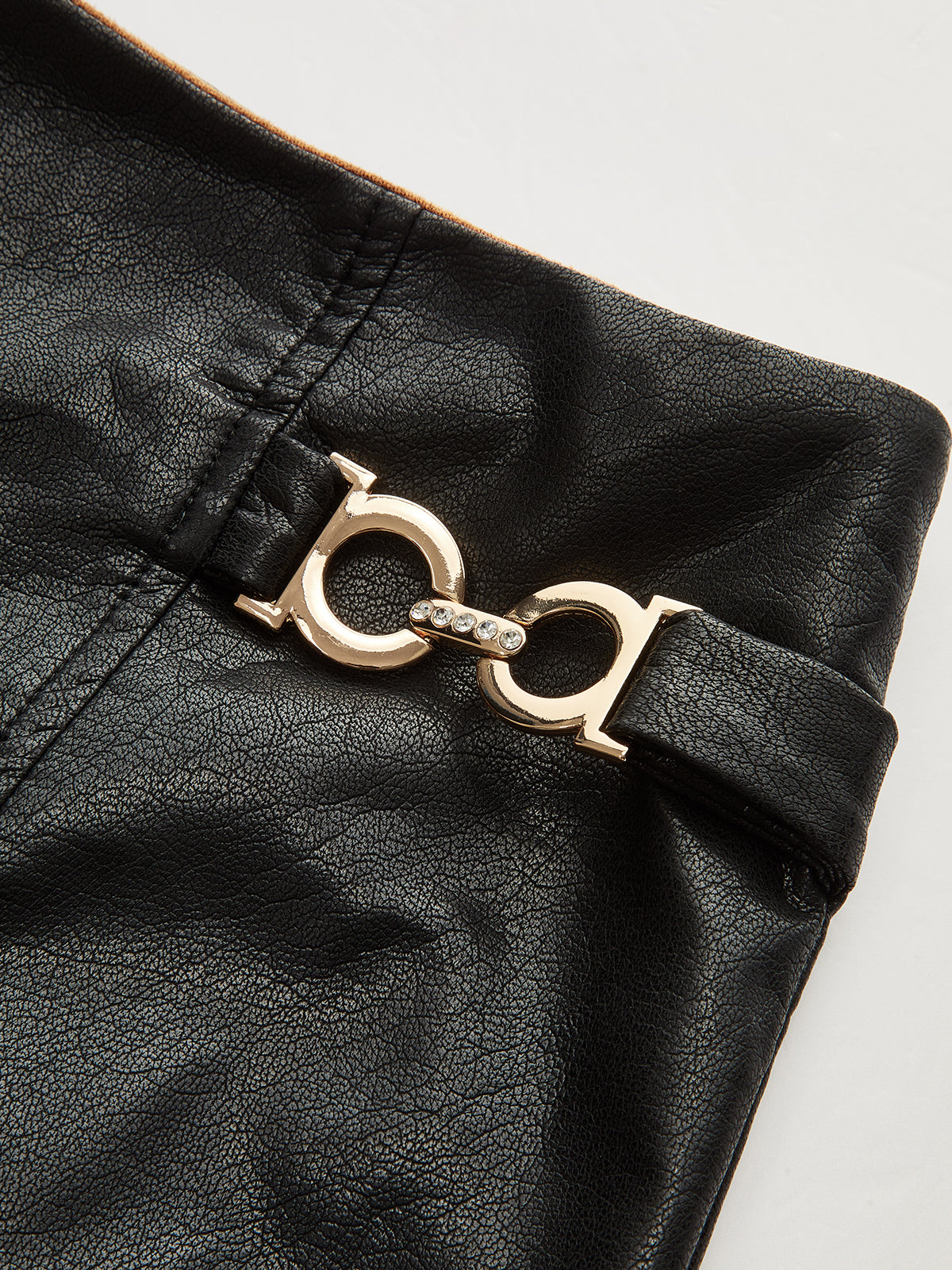 Faux Leather Paneled Suede Effect Asymmetric Midi Skirt-Chicvia