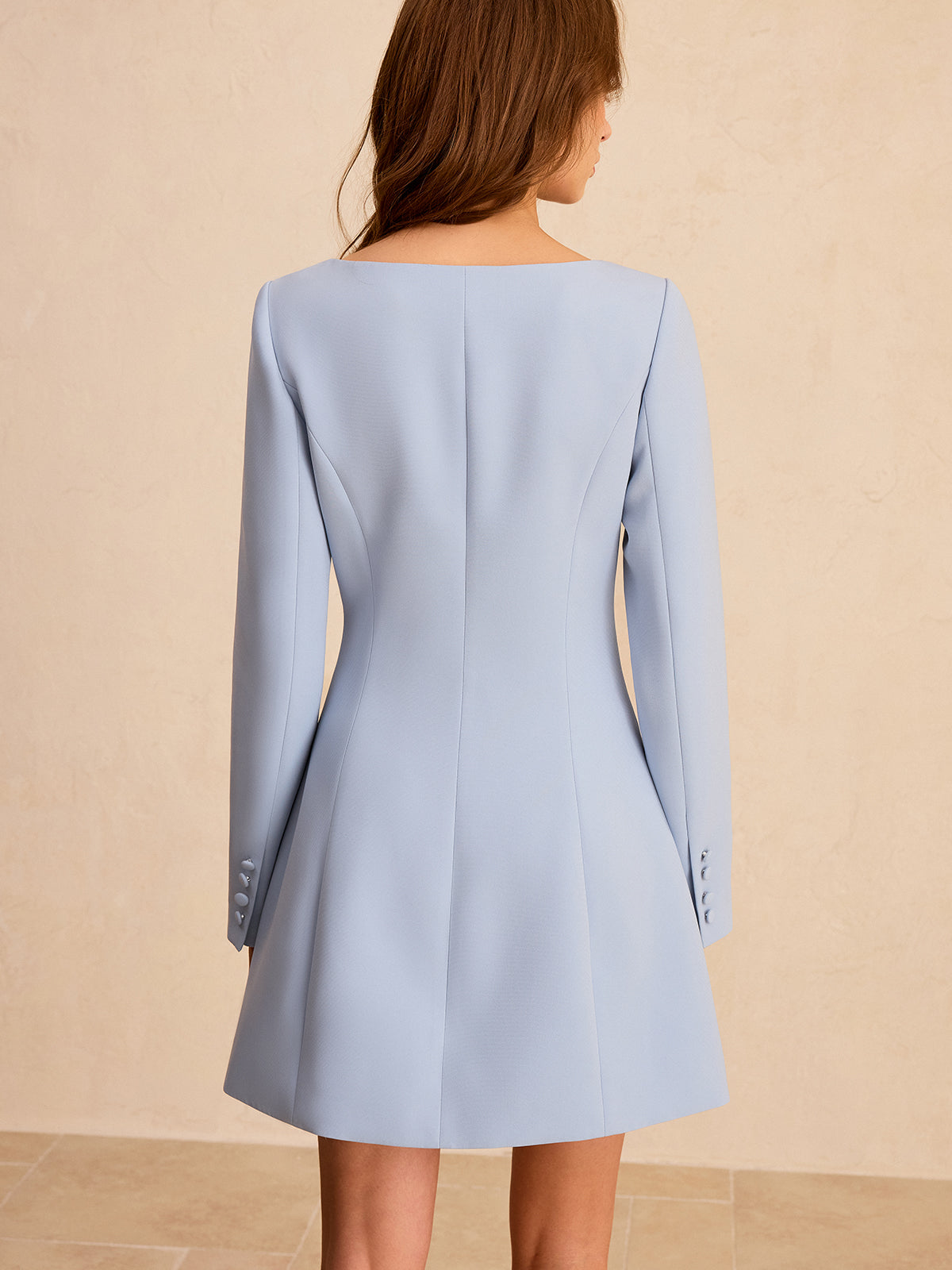 Long Sleeve Fitted A-Line Dress-Chicvia