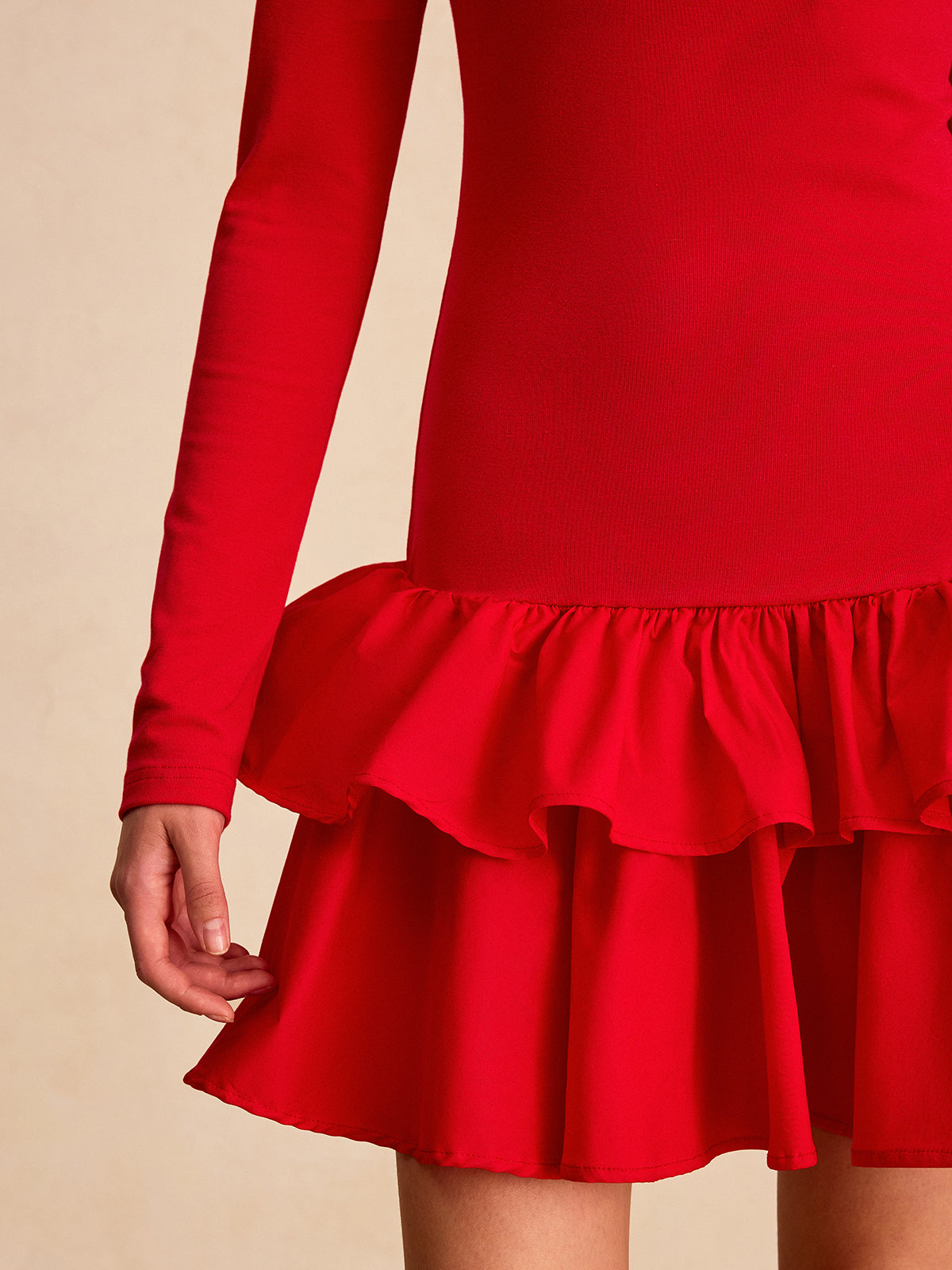 Long Sleeve Tiered Ruffle Mini Dress-Chicvia