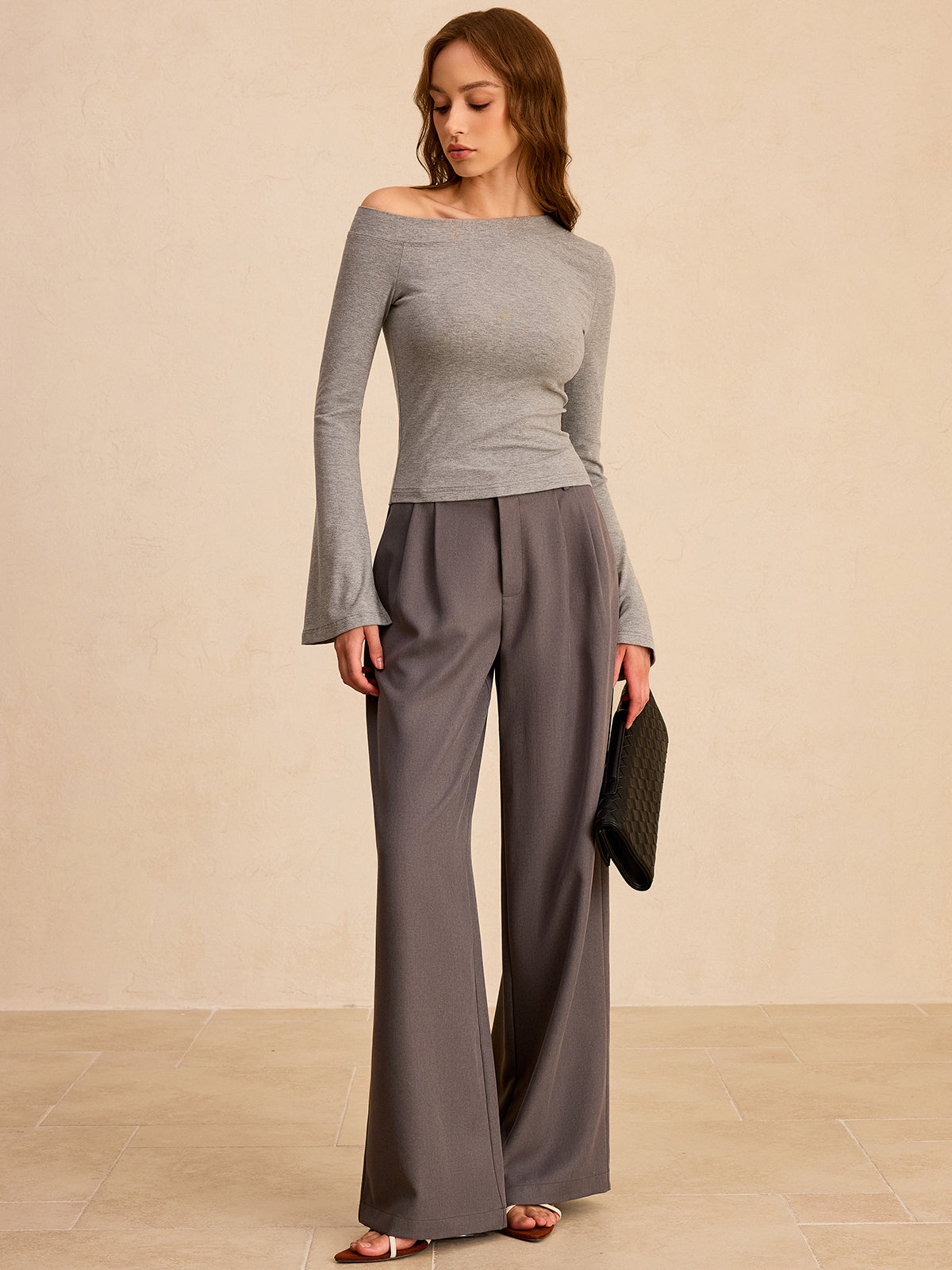 Off-Shoulder Bell-Sleeve Blouse-Chicvia