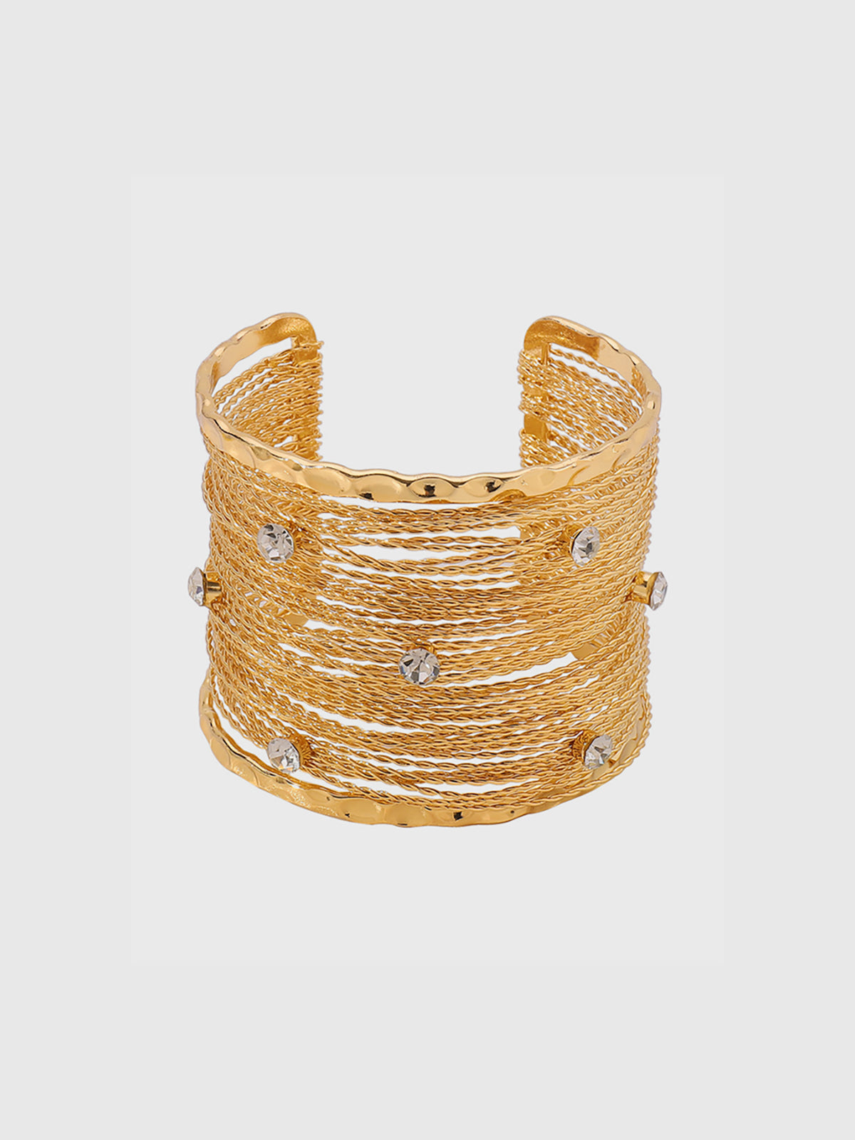 Golden Multi-Strand Wire Crystal Cuff Bracelet-Chicvia