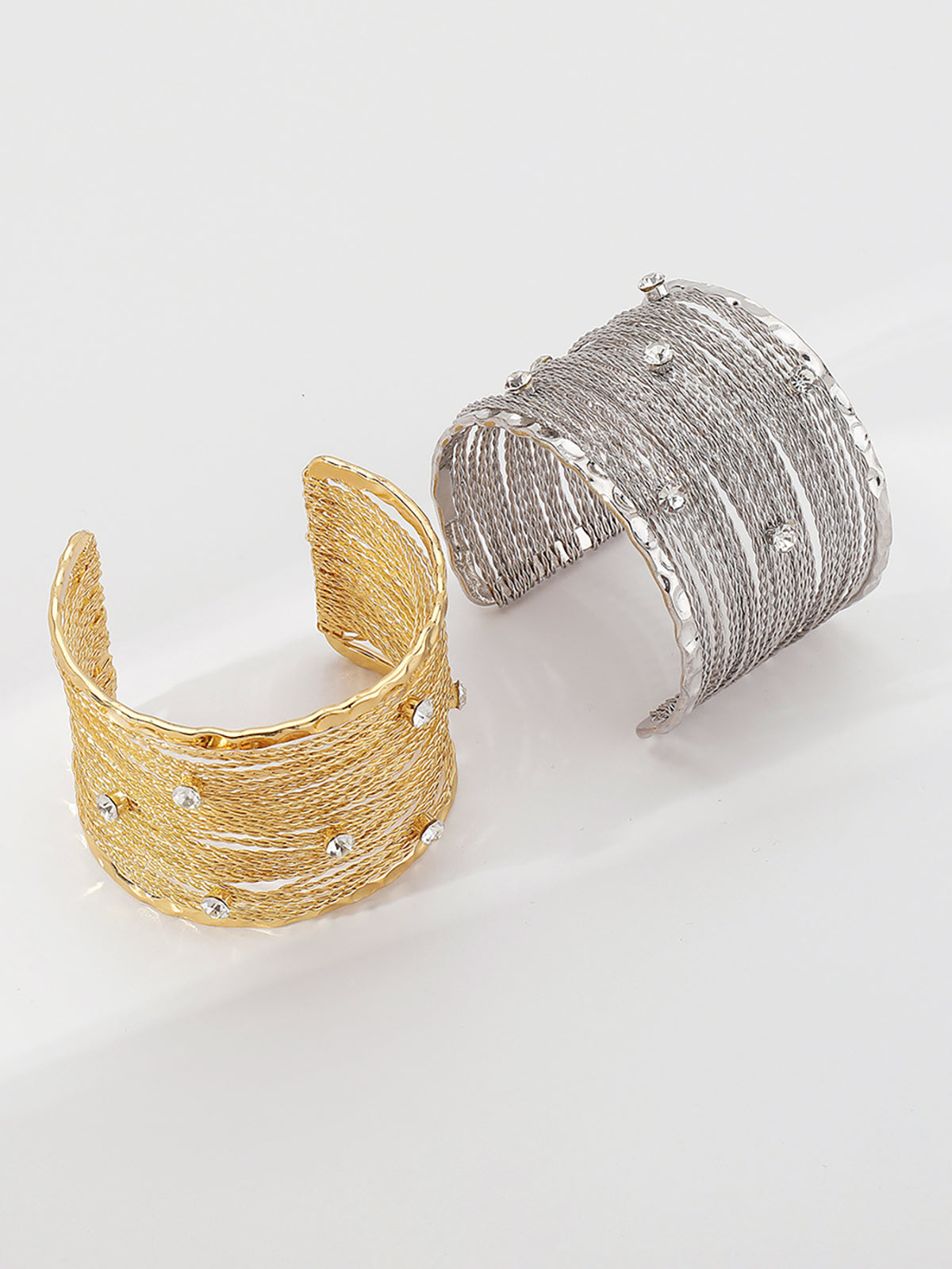 Golden Multi-Strand Wire Crystal Cuff Bracelet-Chicvia