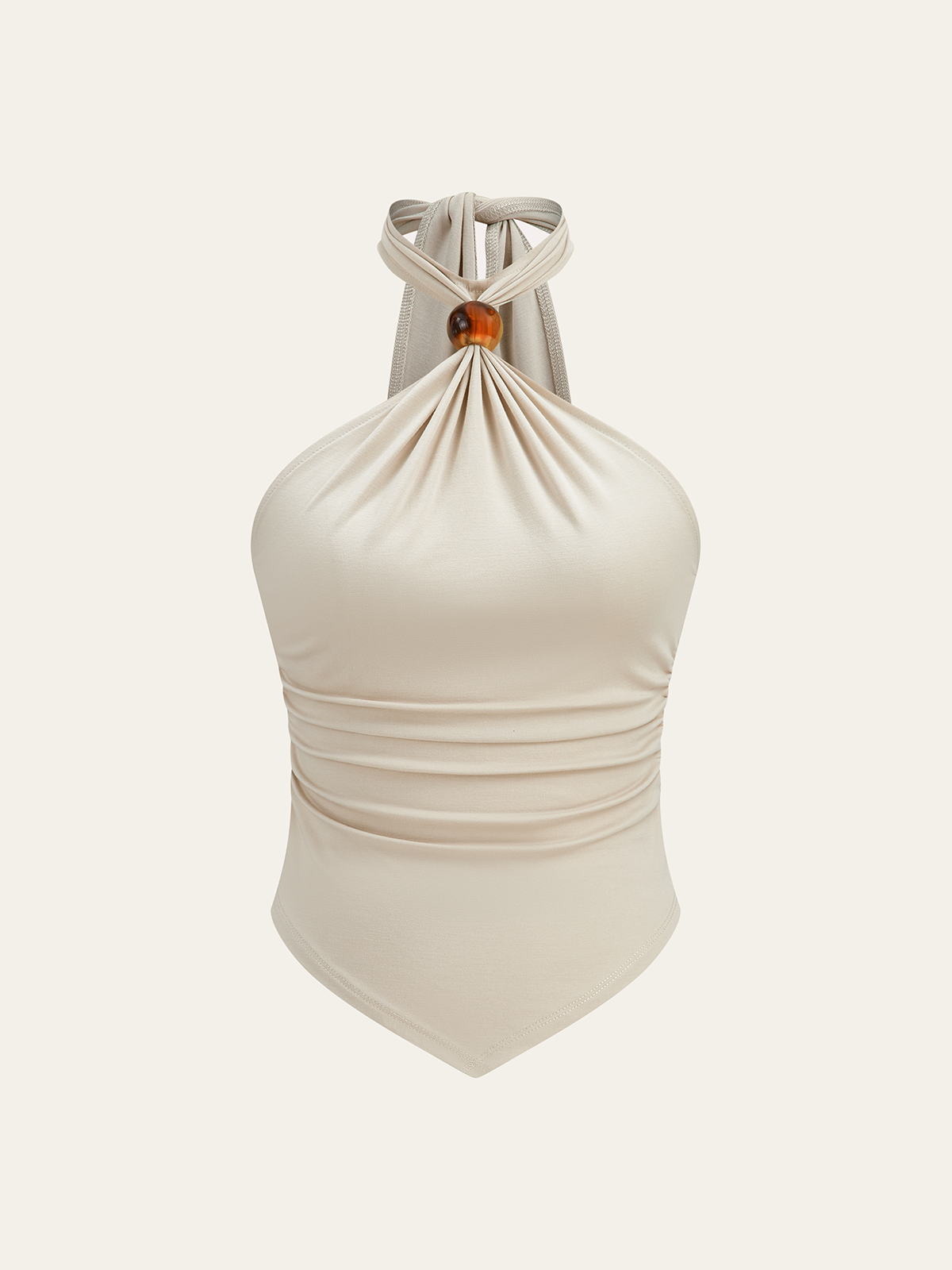 Halter Ruched Top with Bead Detail-Chicvia