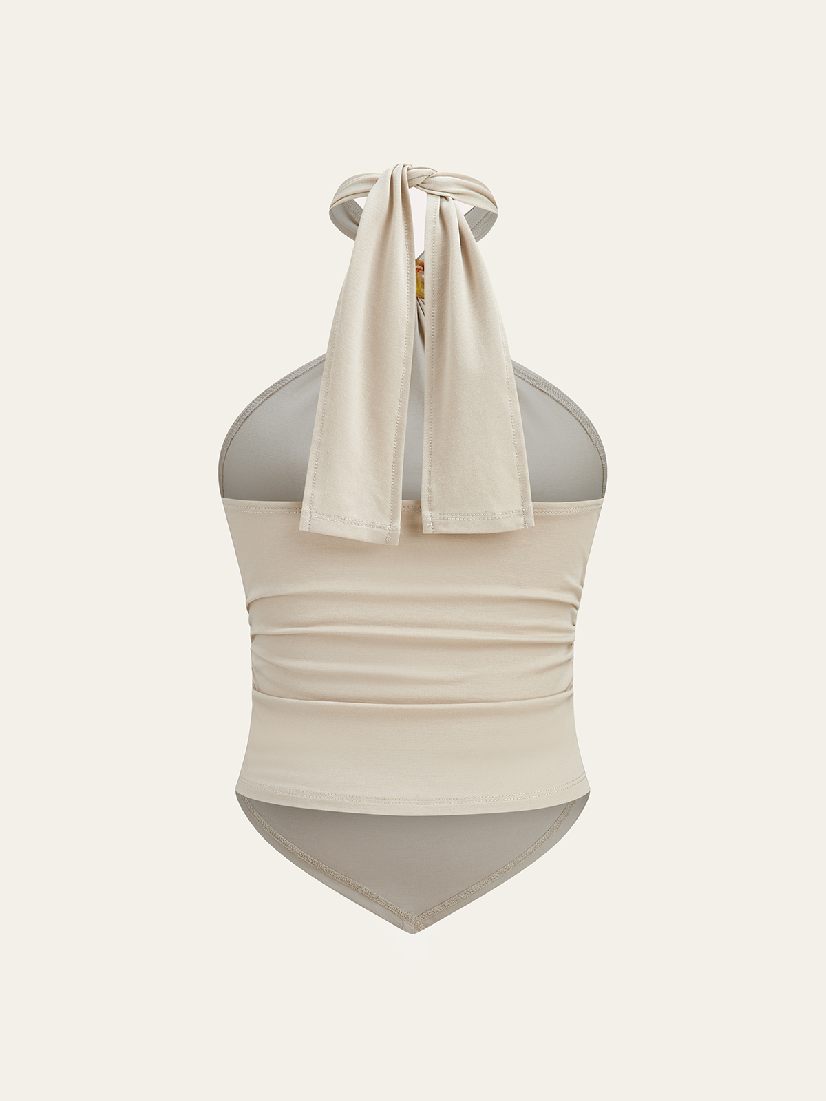 Halter Ruched Top with Bead Detail-Chicvia