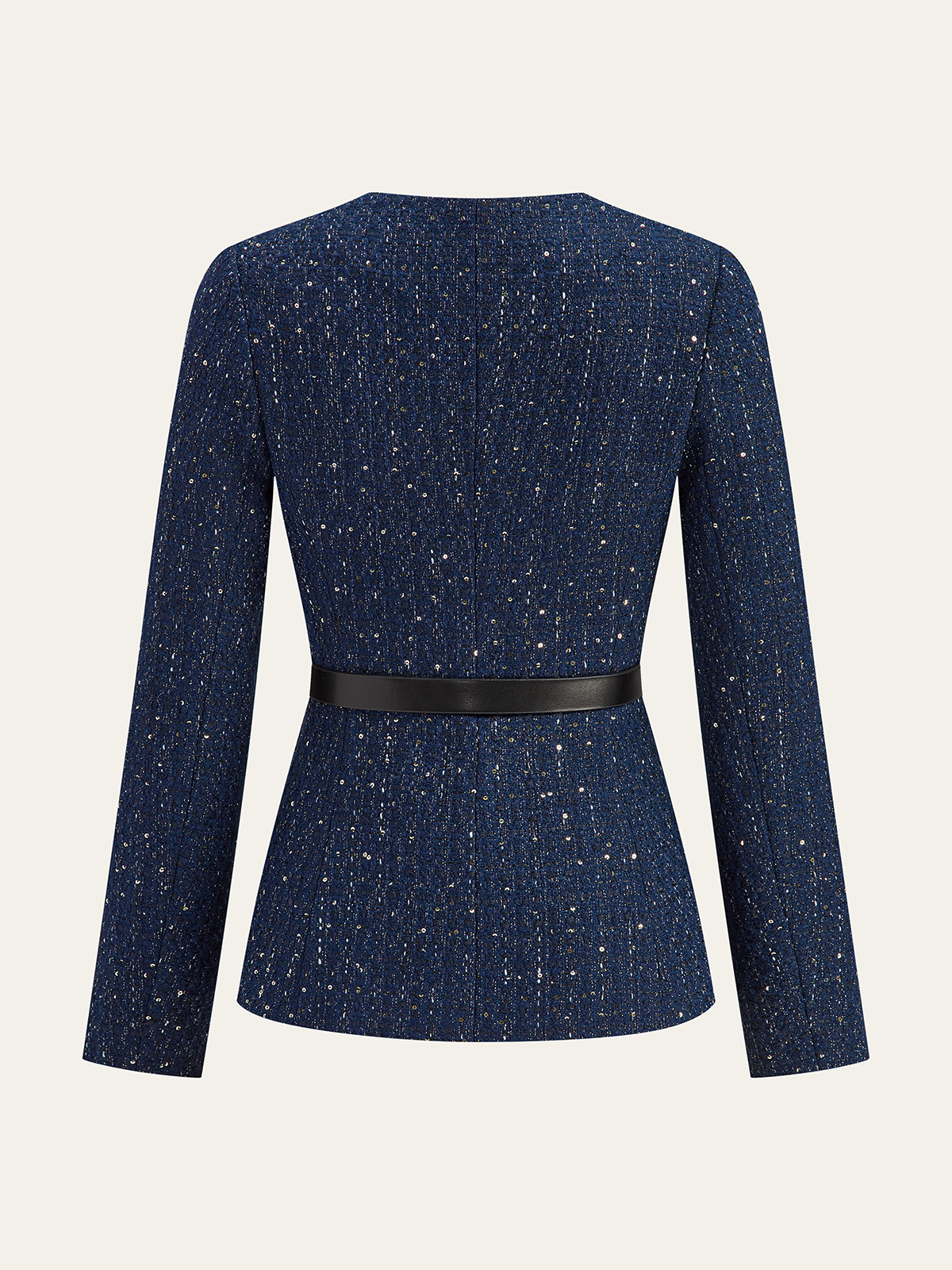 Metal Button Belted Tweed Jacket-Chicvia