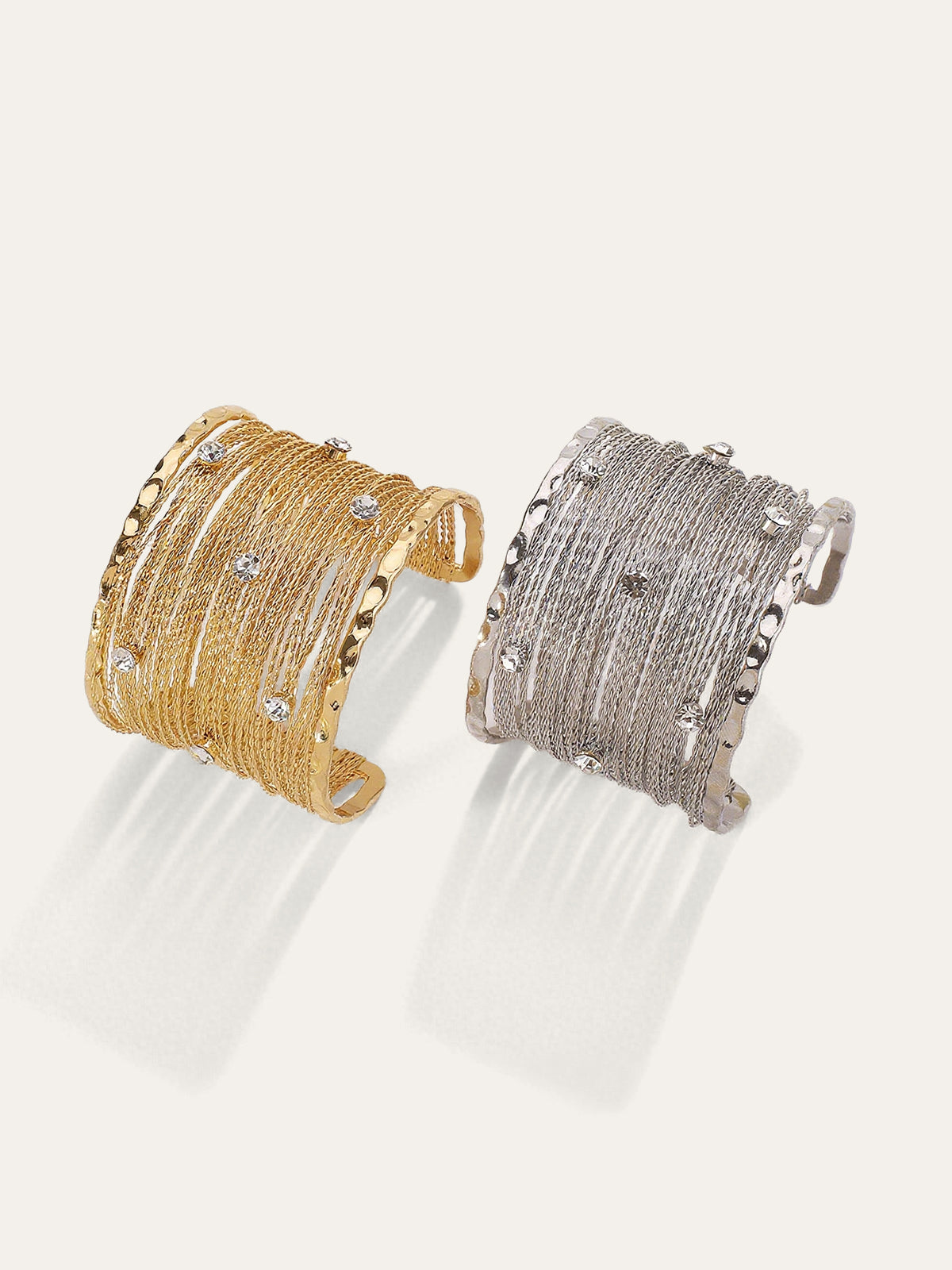 Golden Multi-Strand Wire Crystal Cuff Bracelet-Chicvia