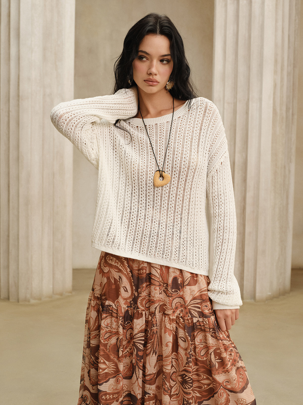 Oversized Crew Neck Sweater-Chicvia