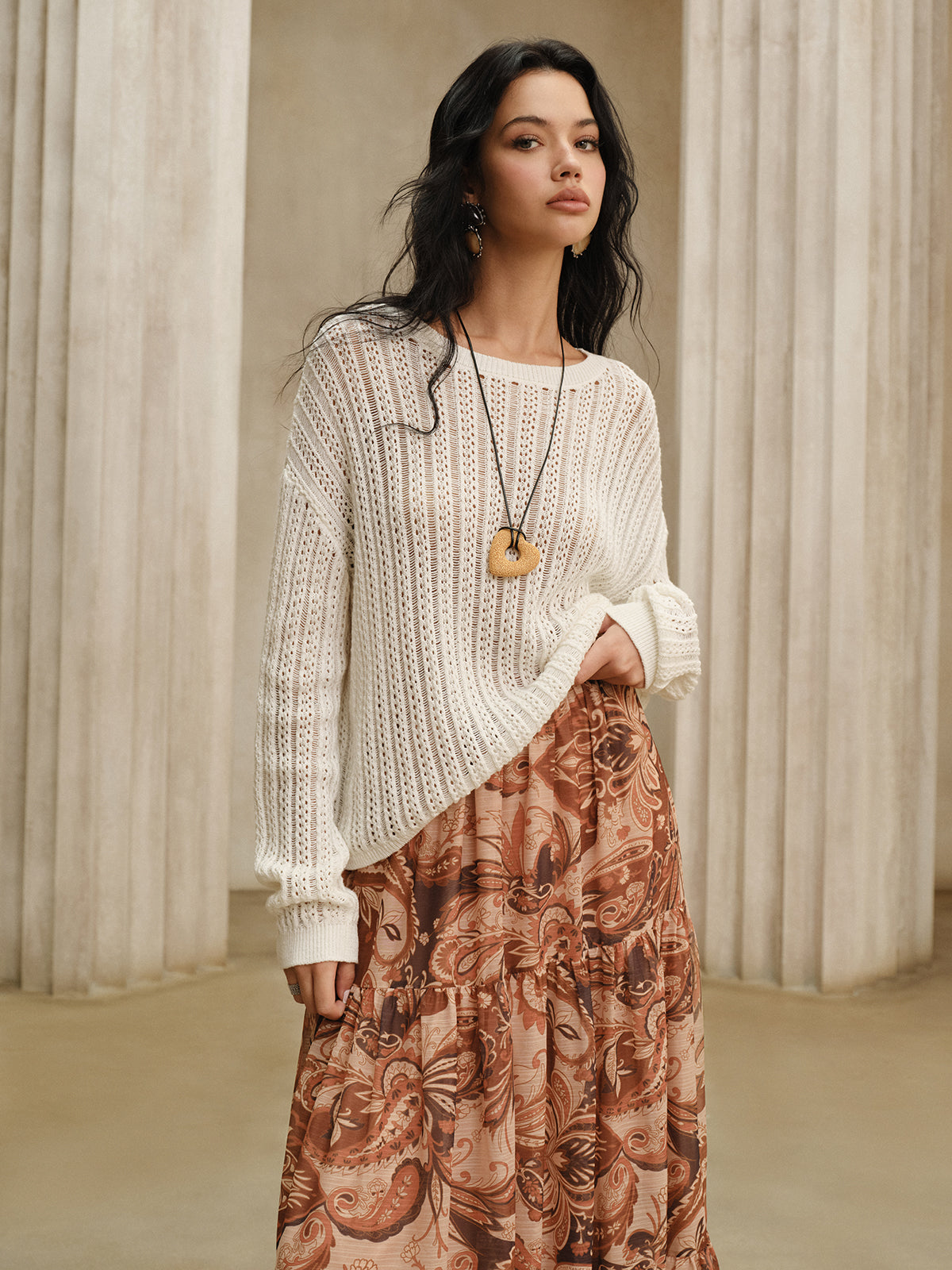 Oversized Crew Neck Sweater-Chicvia