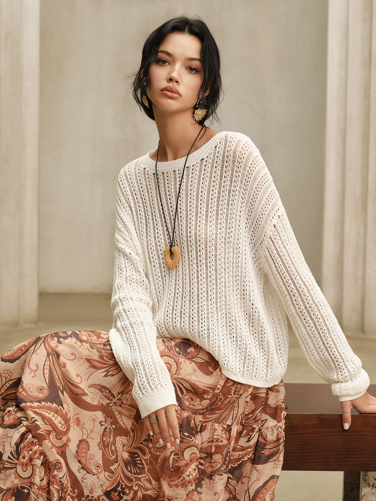 Oversized Crew Neck Sweater-Chicvia