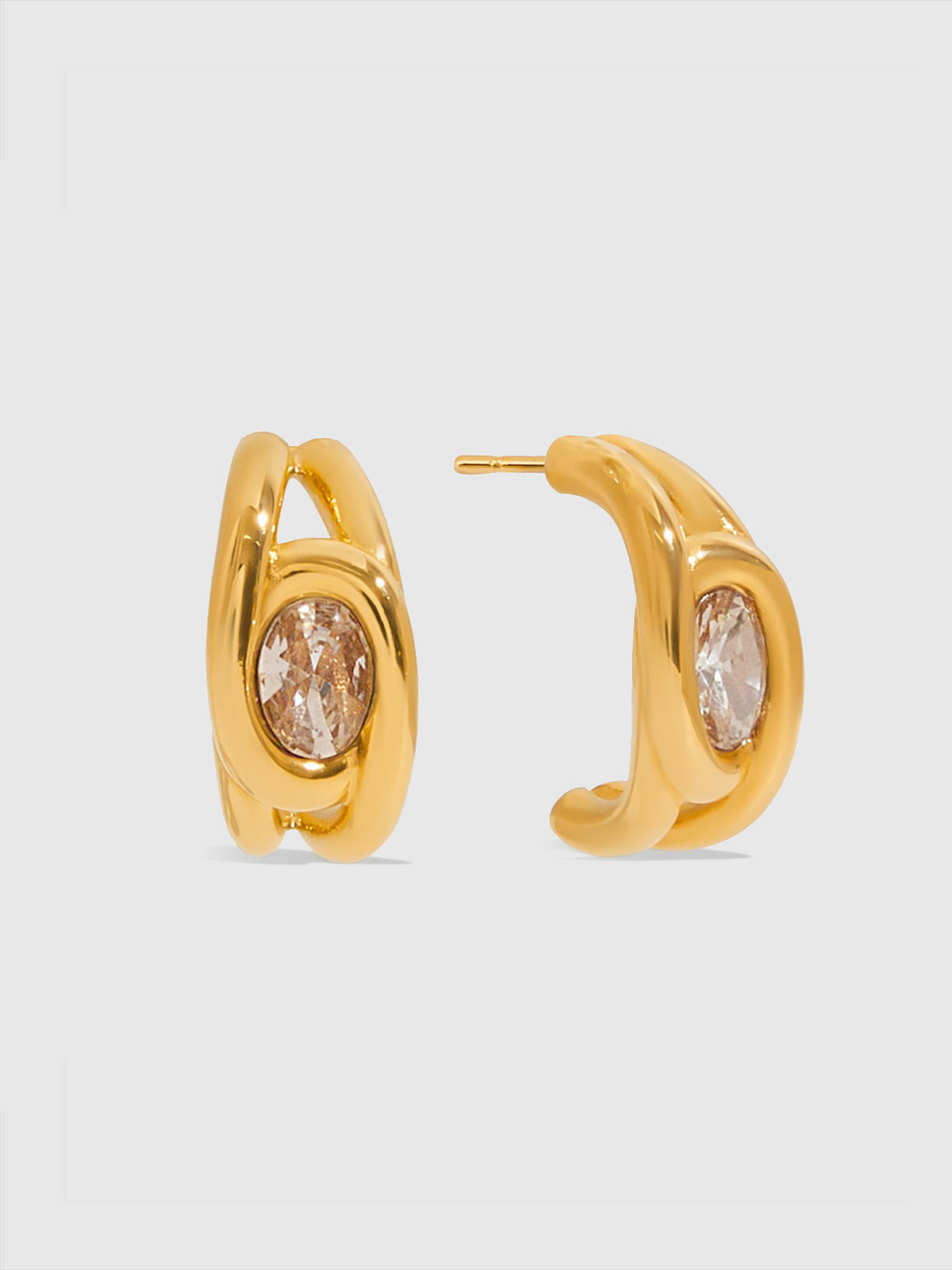 Golden Hoop Crystal Earrings-Chicvia