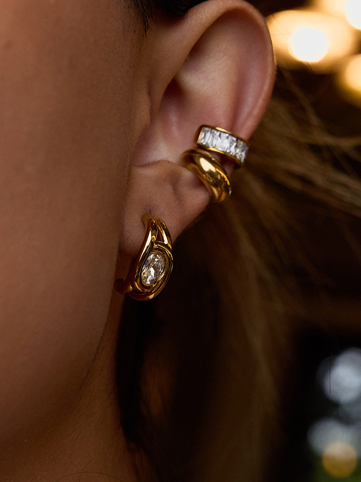 Golden Hoop Crystal Earrings-Chicvia