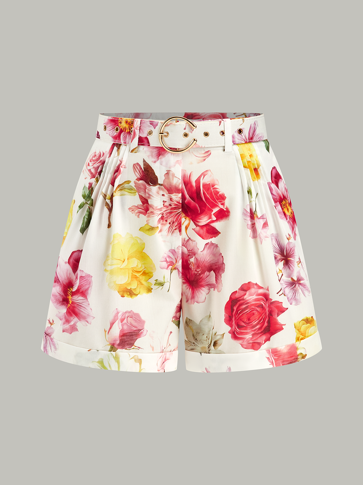 Floral-Printed Shorts With Belt-Chicvia