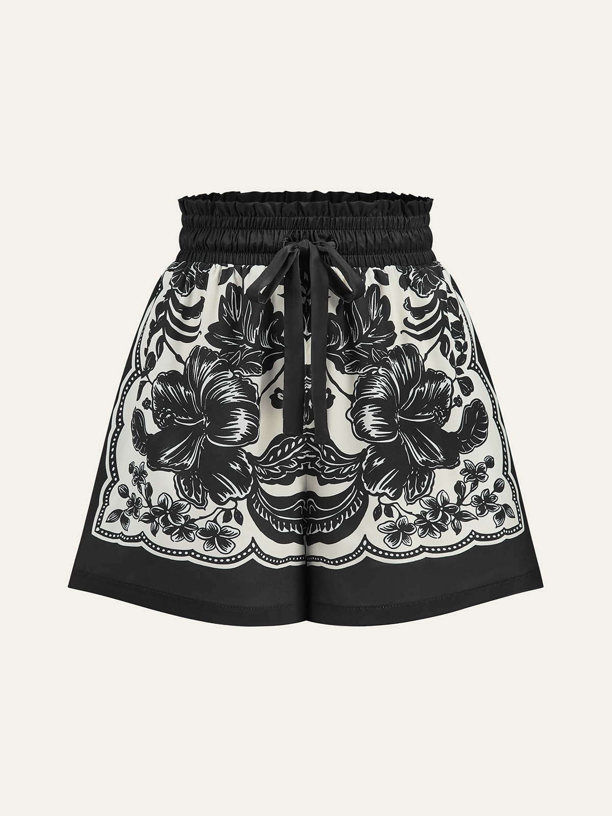 Floral Print Elastic Waistband Shorts-Chicvia