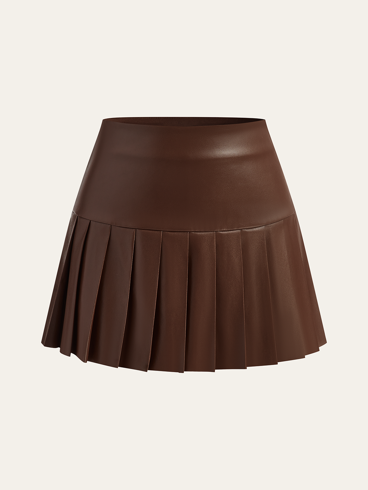 Faux Leather High-Waist Pleated Mini Skirt-Chicvia