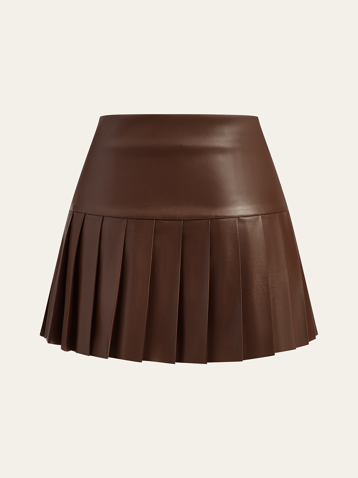 Faux Leather High-Waist Pleated Mini Skirt-Chicvia