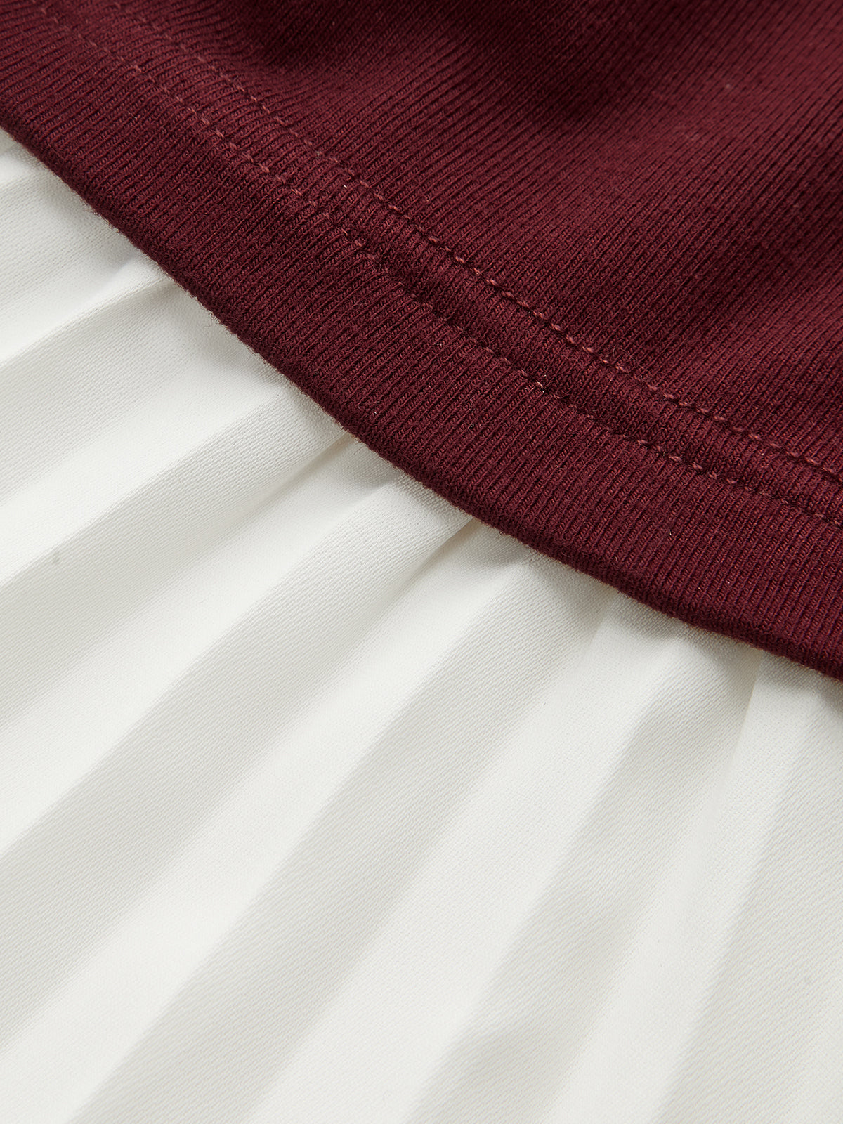 Contrast-Paneled Pleated Peplum T-Shirt-Chicvia