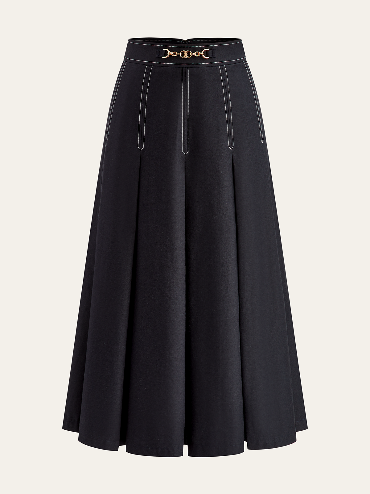 Metal Chain Detail Pleated Midi Skirt-Chicvia