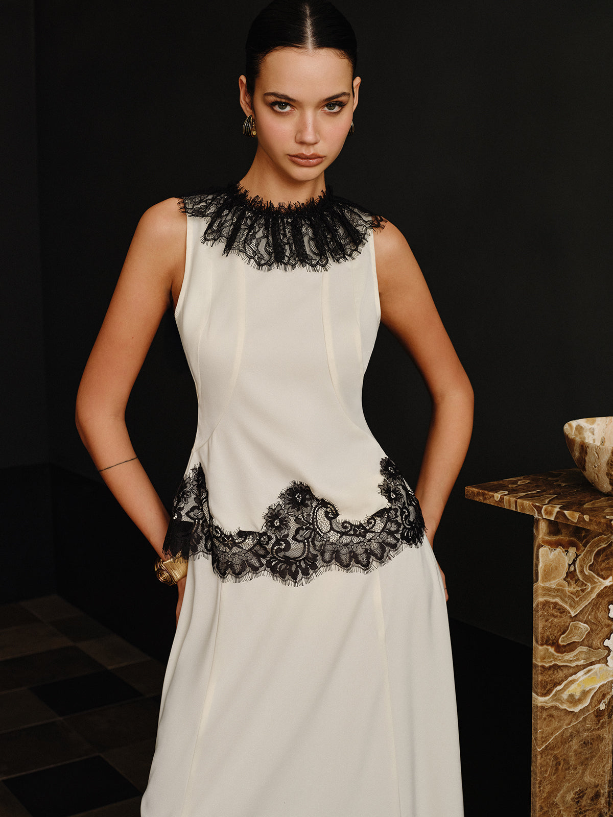 Lace Trim Top and Maxi Skirt Set-Chicvia