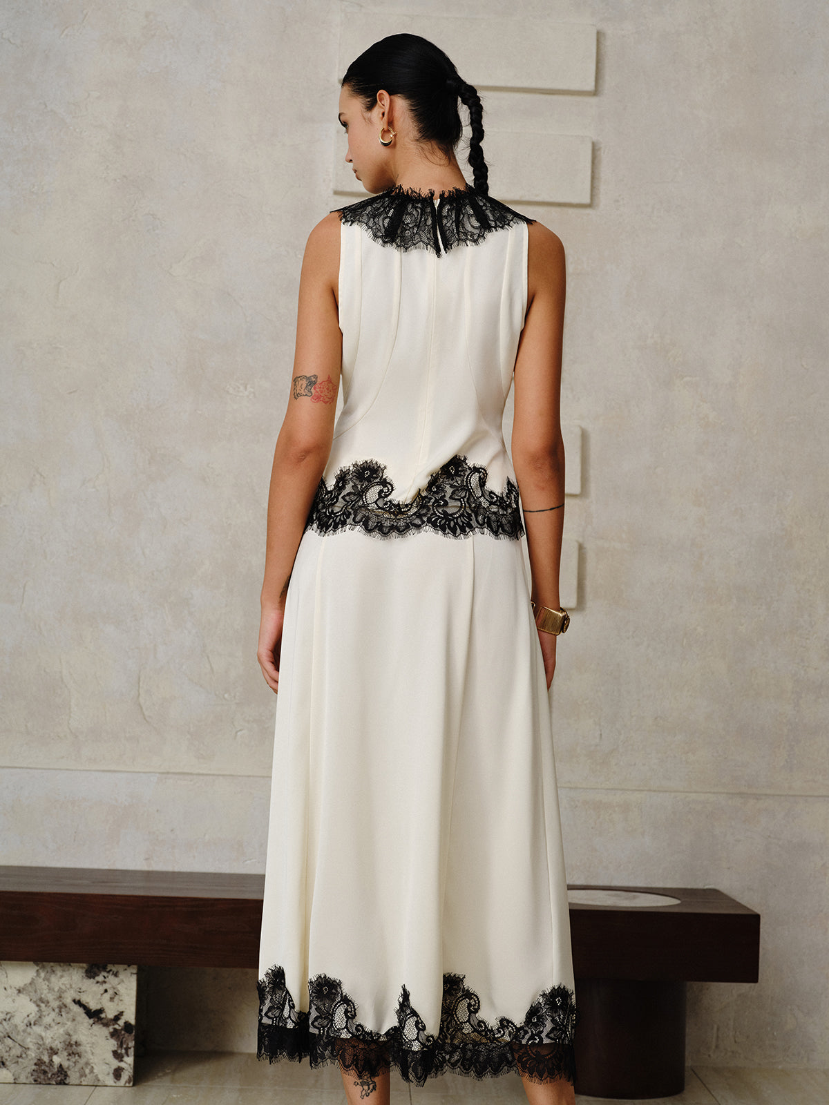 Lace Trim Top and Maxi Skirt Set-Chicvia