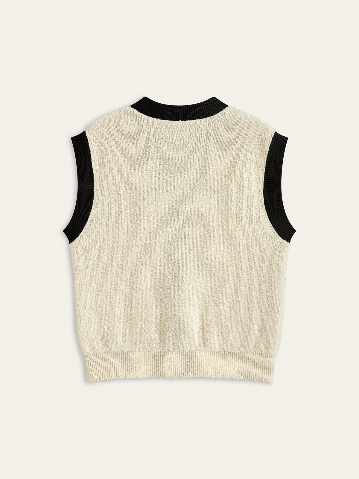 Contrast Trim Metal Button Textured Knit Vest-Chicvia