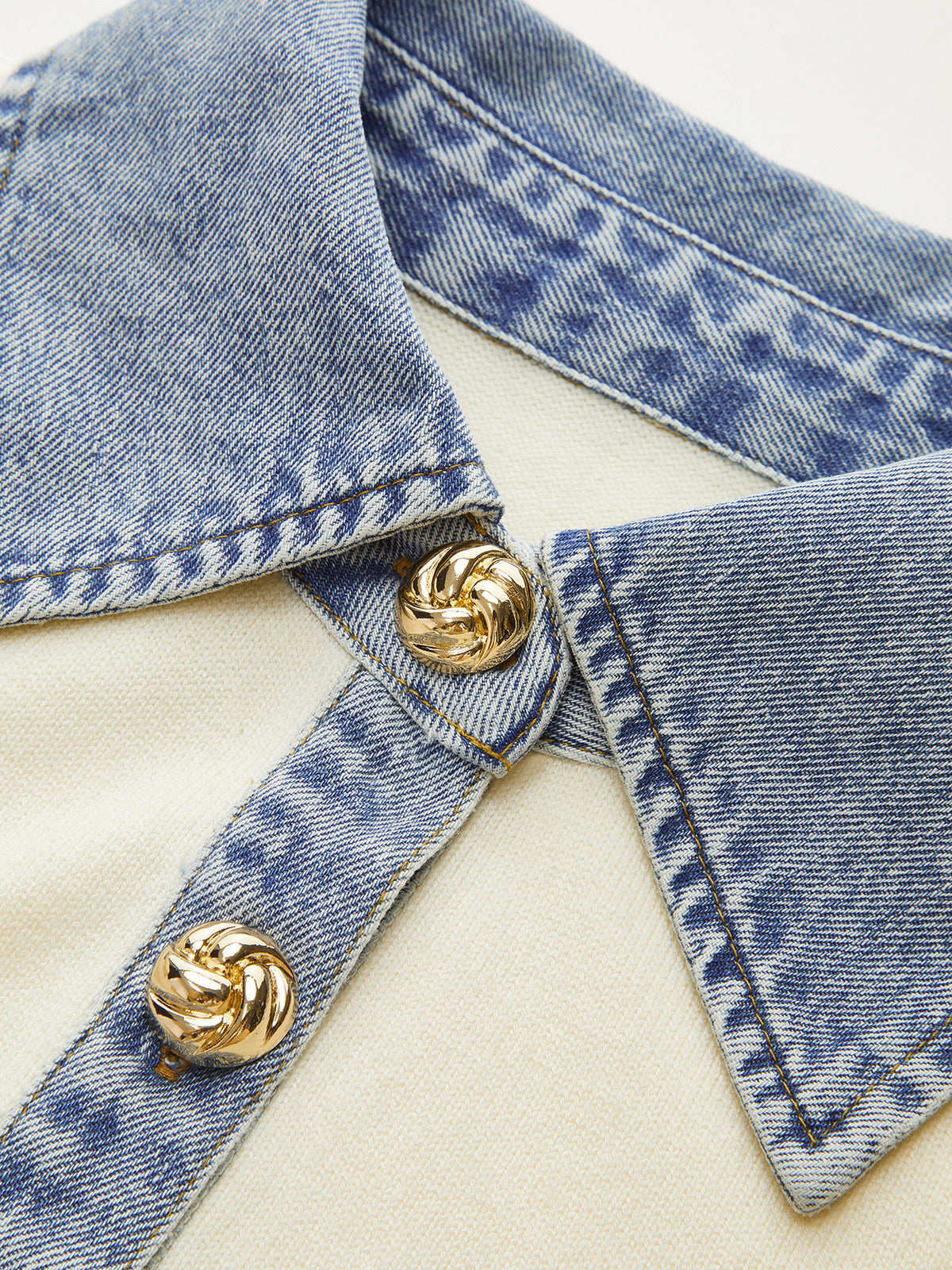 Denim Collar Wool Blend Knit Top-Chicvia