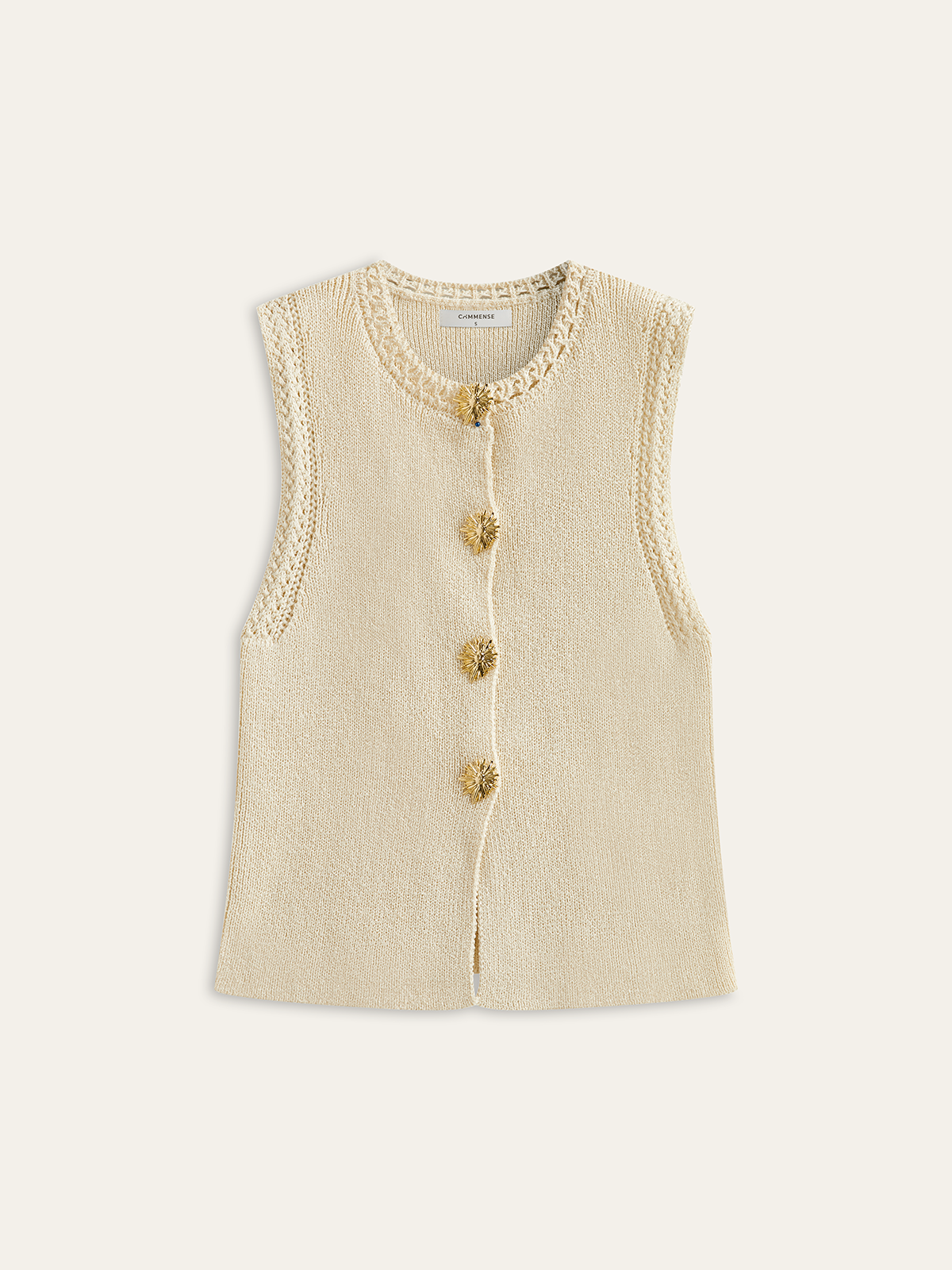 Crochet Trim Knit Vest-Chicvia