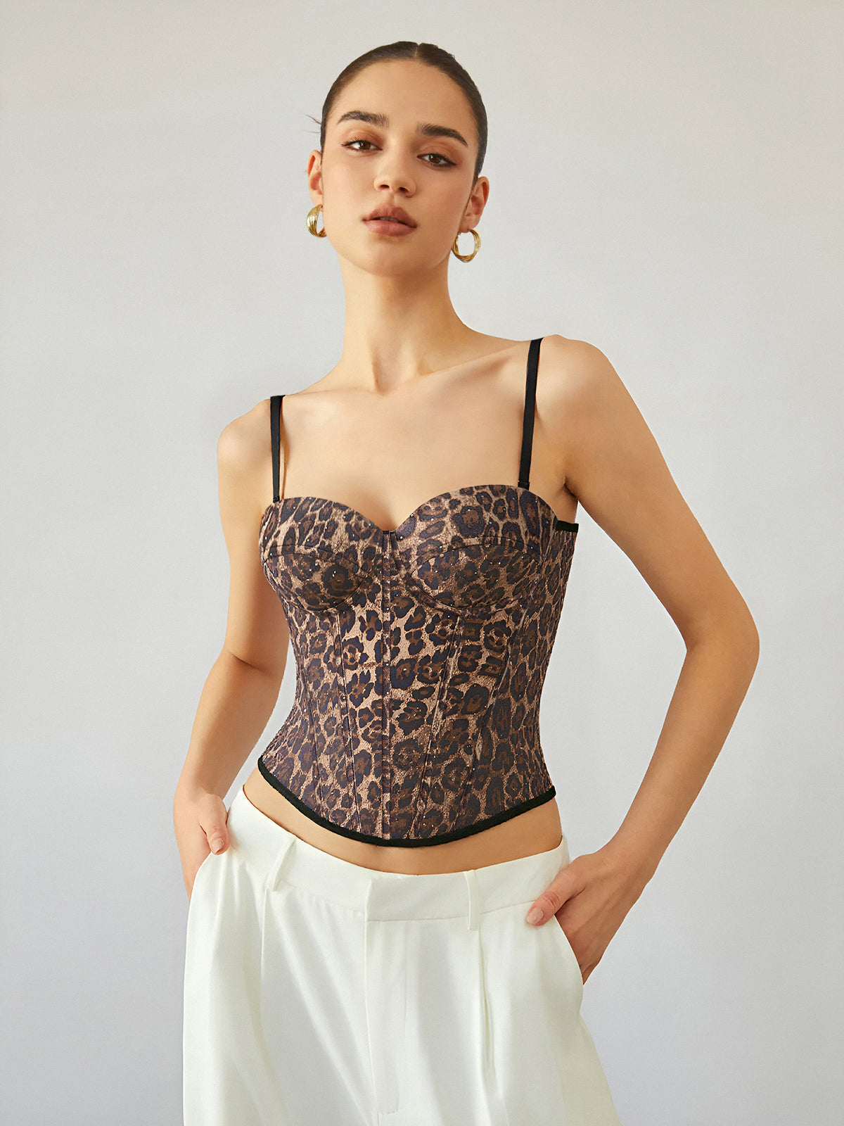 Leopard Print Corset Top-Chicvia
