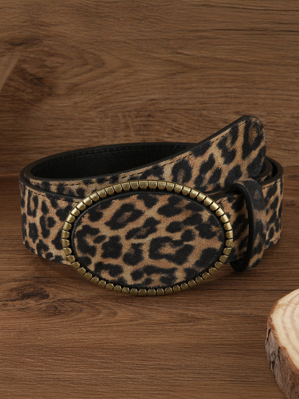 Leopard Print PU Leather Belt-Chicvia