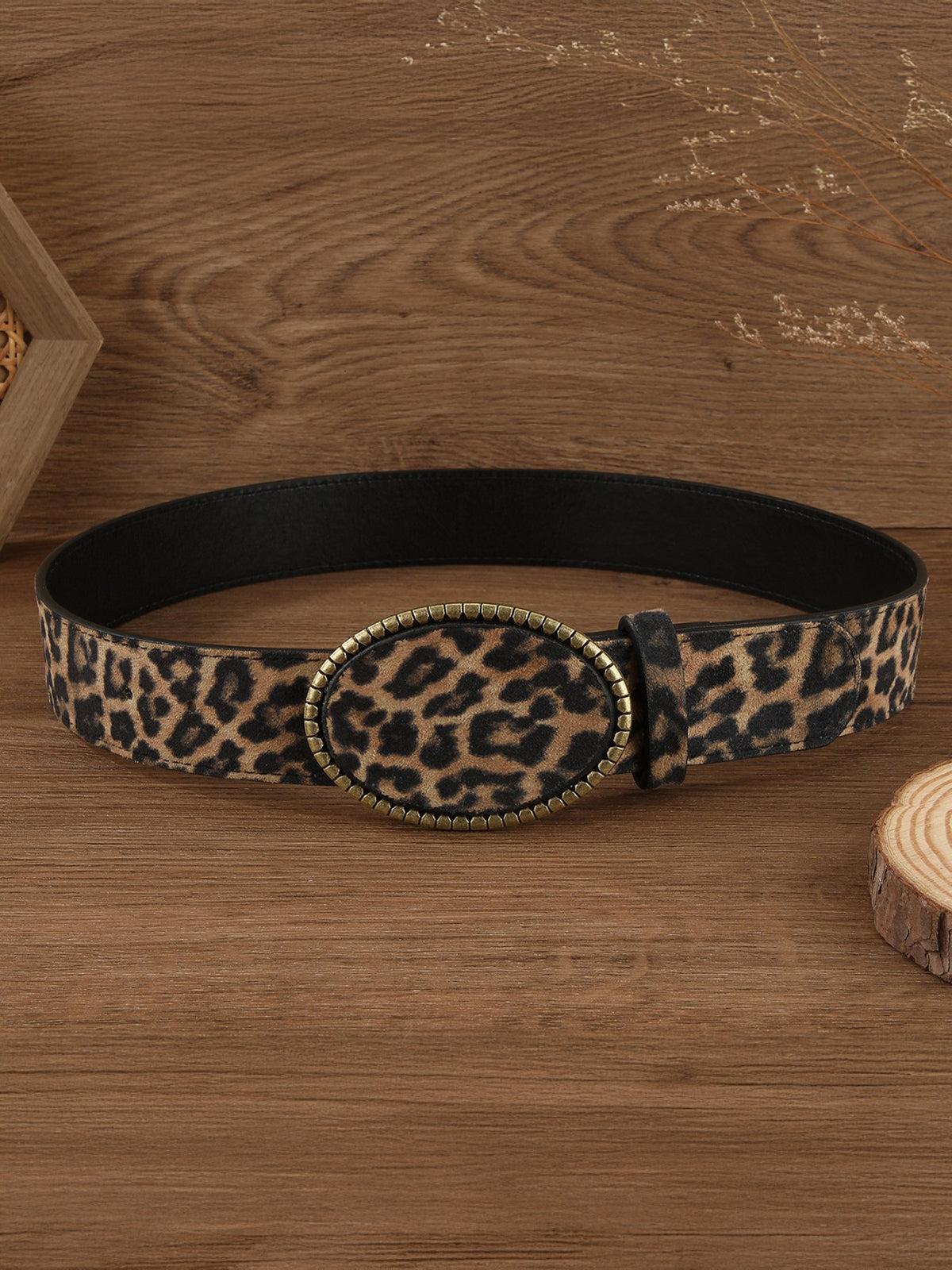 Leopard Print PU Leather Belt-Chicvia