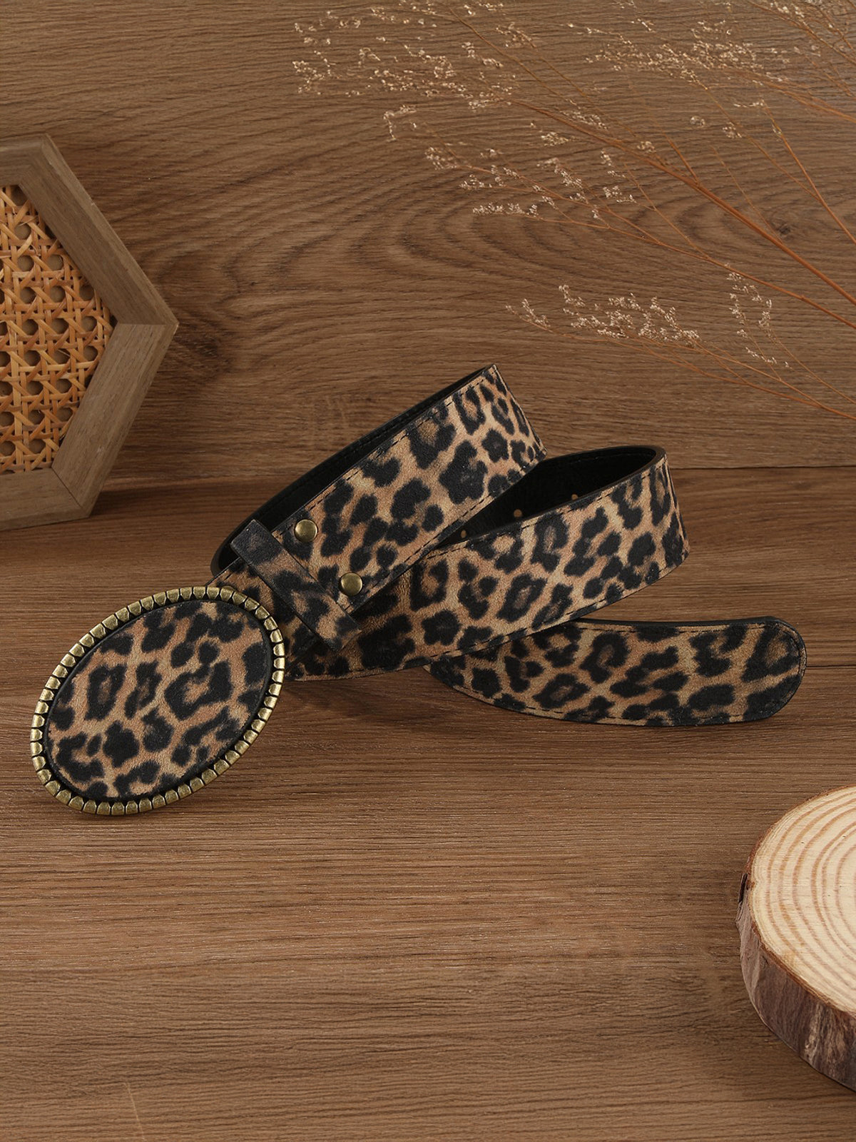 Leopard Print PU Leather Belt-Chicvia