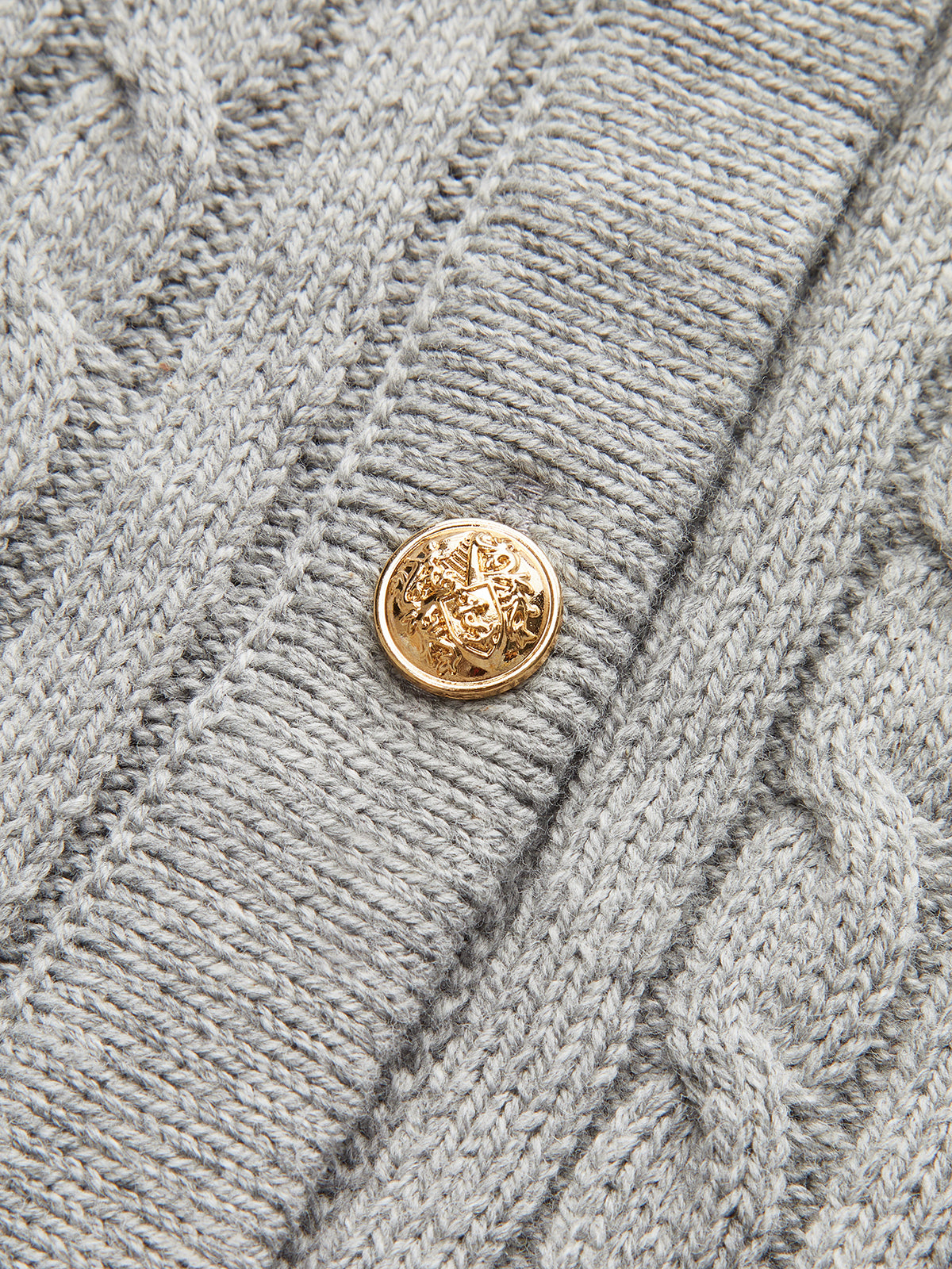 Metal Button Denim Collar Cable-Knit Top-Chicvia