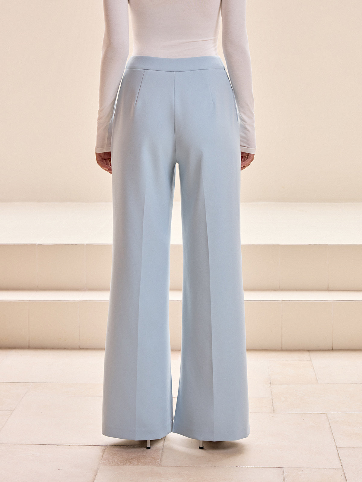 Mid-Waist Wide-Leg Slit Pants-Chicvia