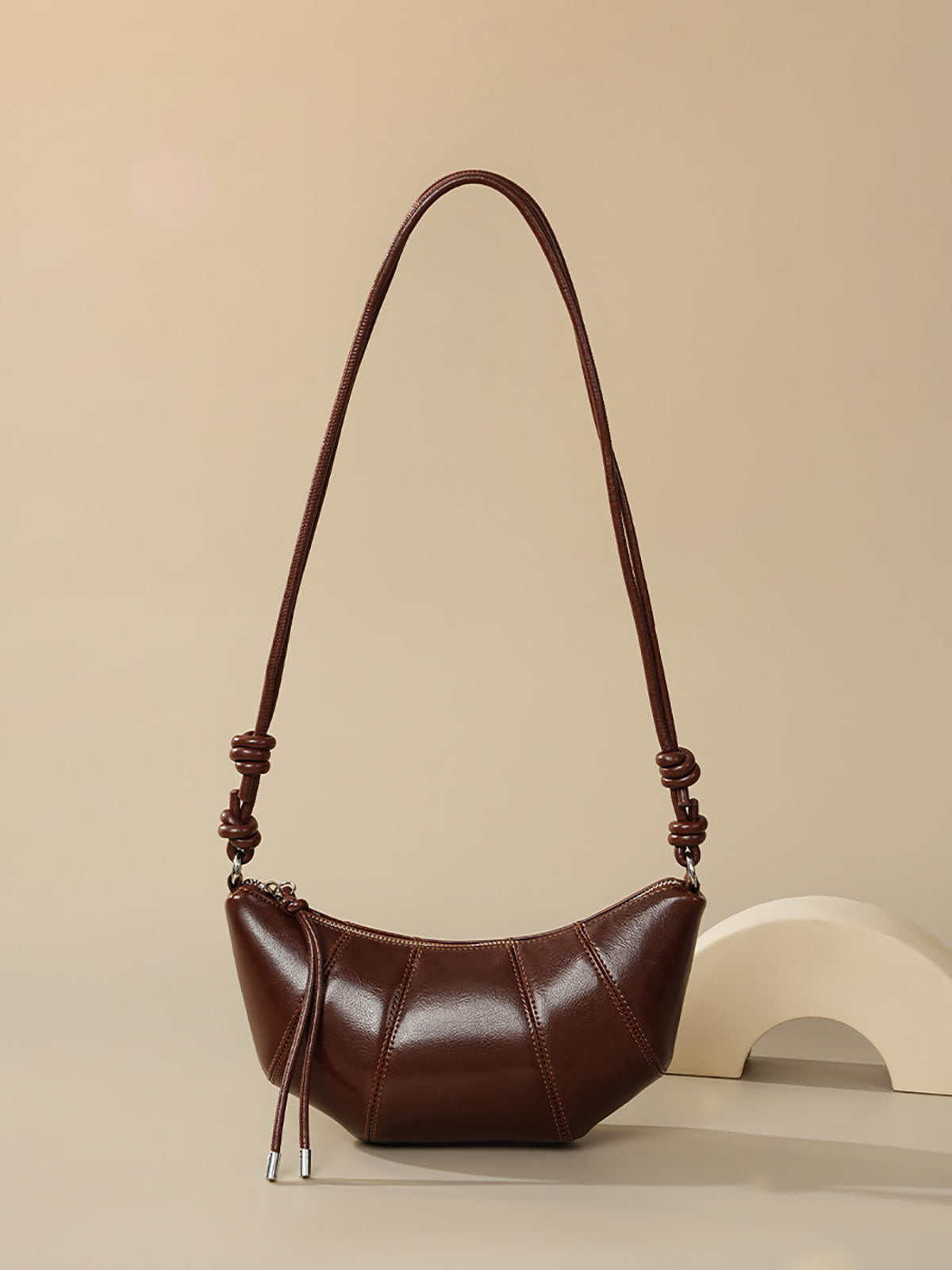 Leather Crescent Crossbody Bag-Chicvia