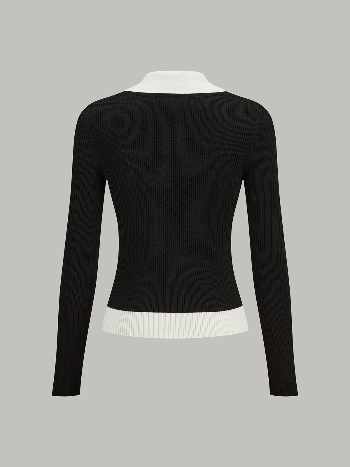 Contrast Collar Ribbed Knit Cardigan-Chicvia