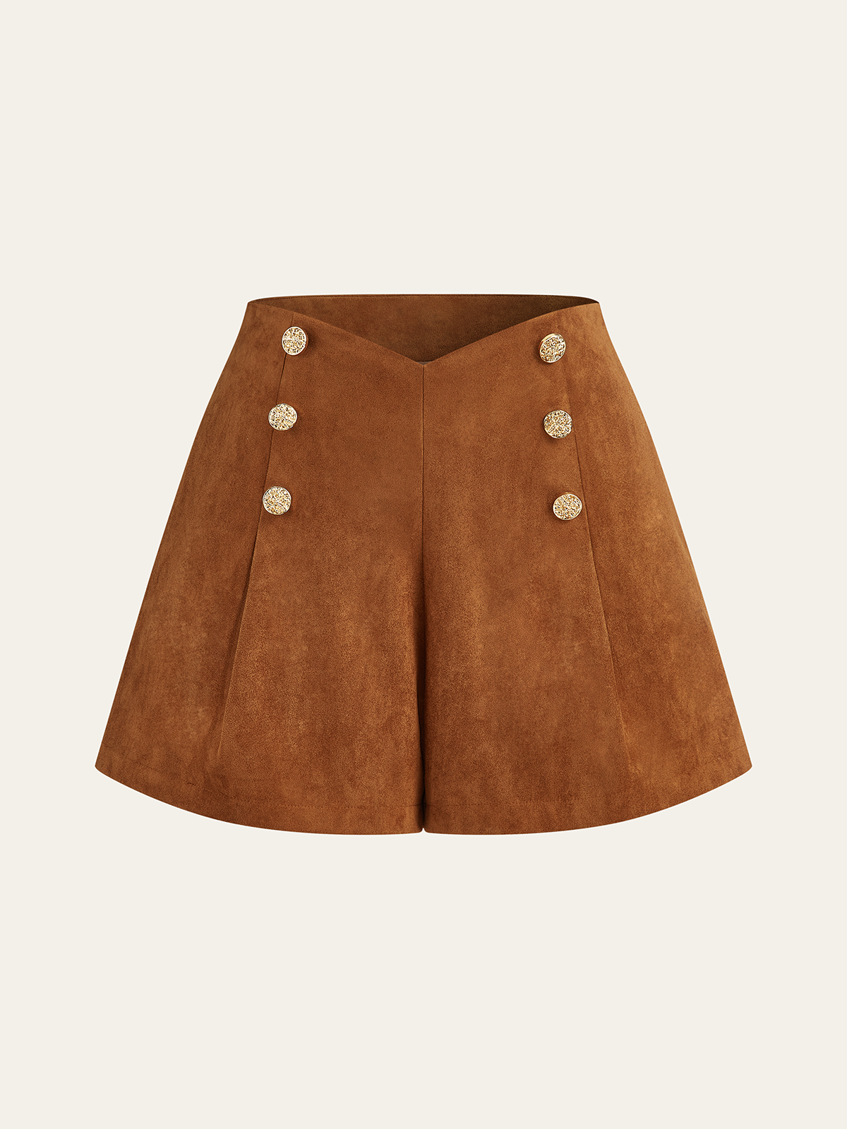 Embellished Button Suede Effect High-Waisted Shorts-Chicvia