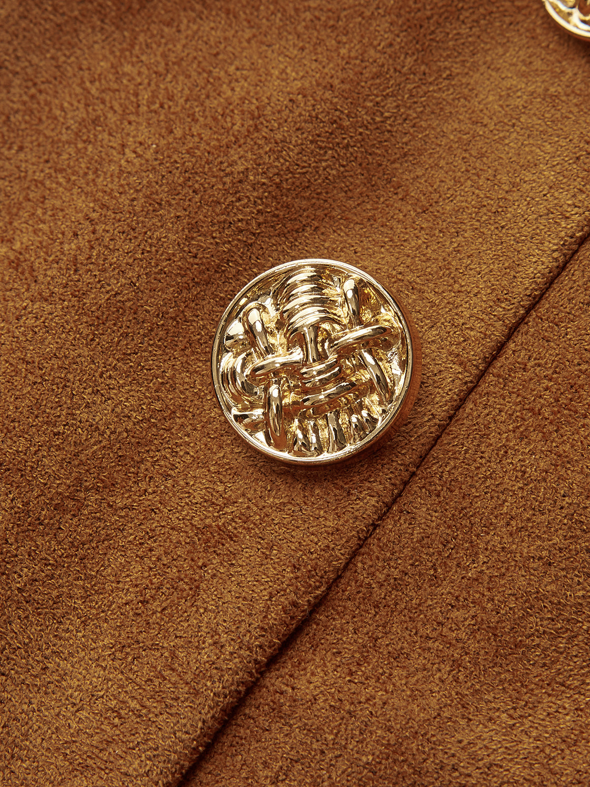 Embellished Button Suede Effect High-Waisted Shorts-Chicvia