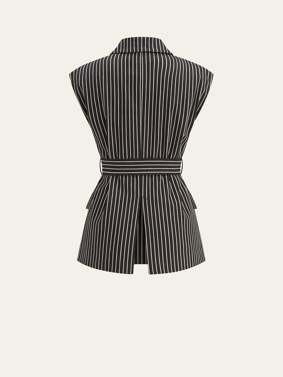 Cotton-Blend Striped Belted Longline Vest-Chicvia