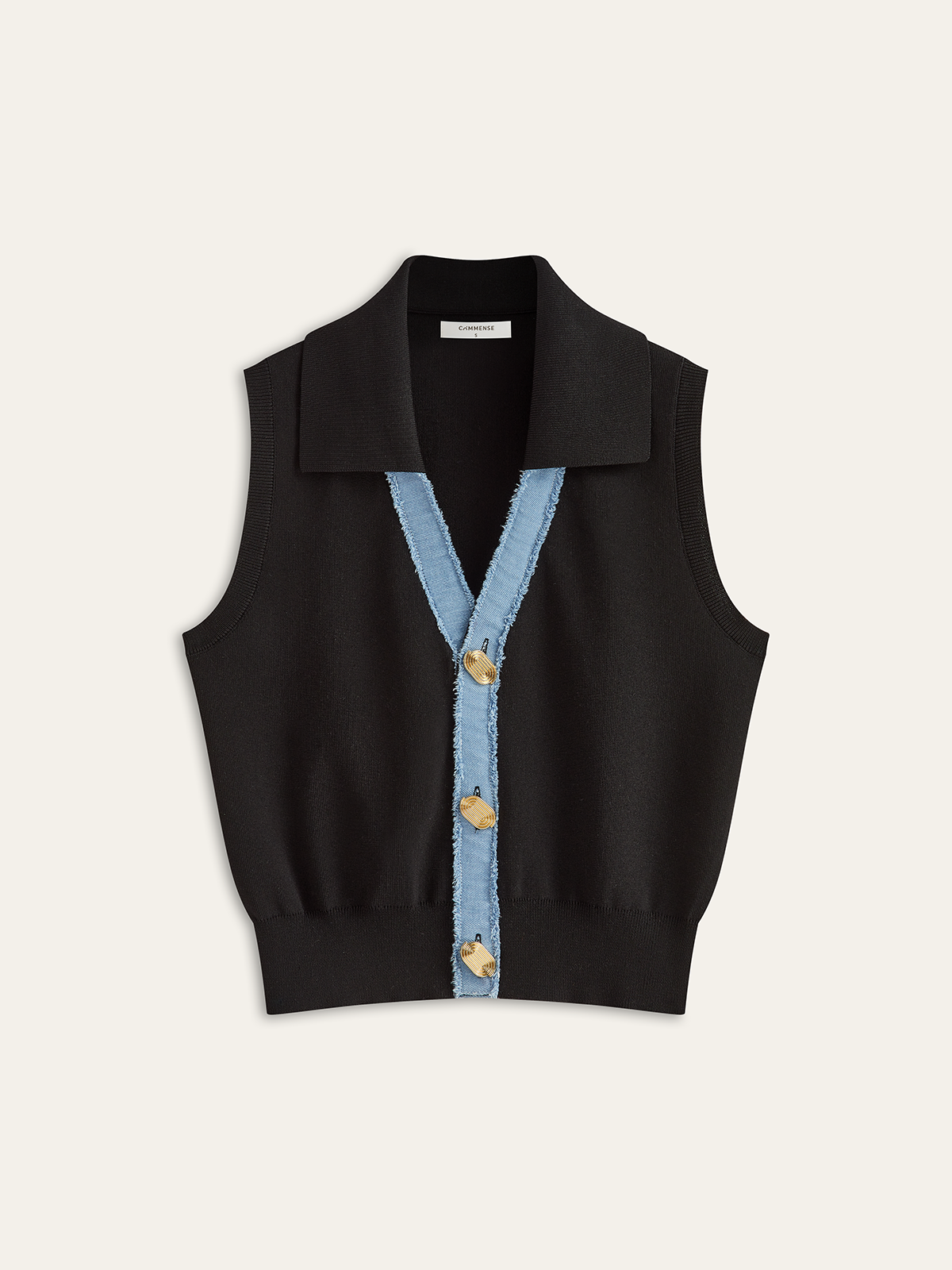 Denim Placket Button Knit Vest-Chicvia