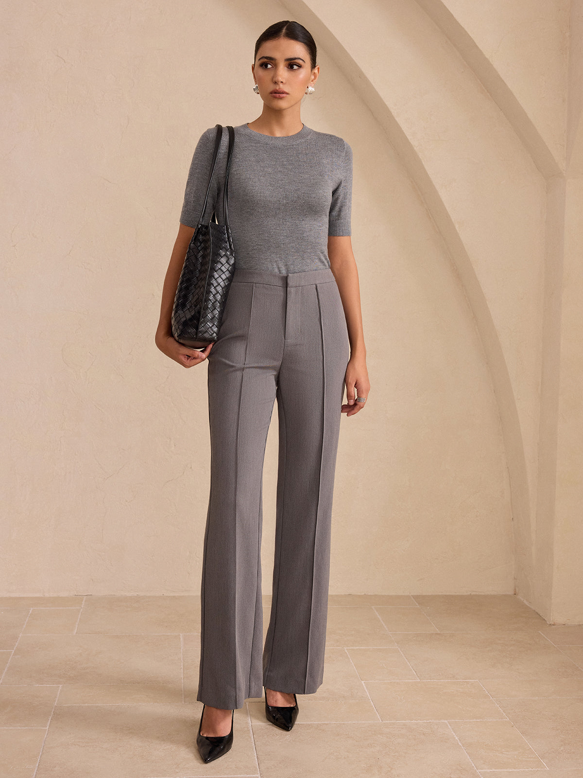 Mid-Waist Flared Pants-Chicvia