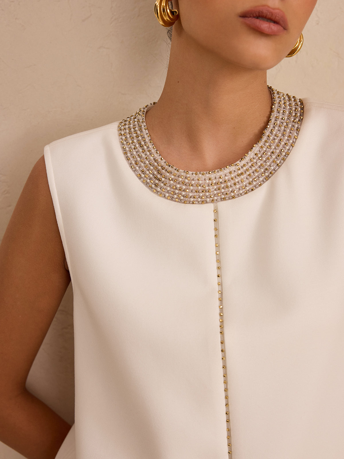 Hand-Beaded Sleeveless Top and Skirt Set-Chicvia