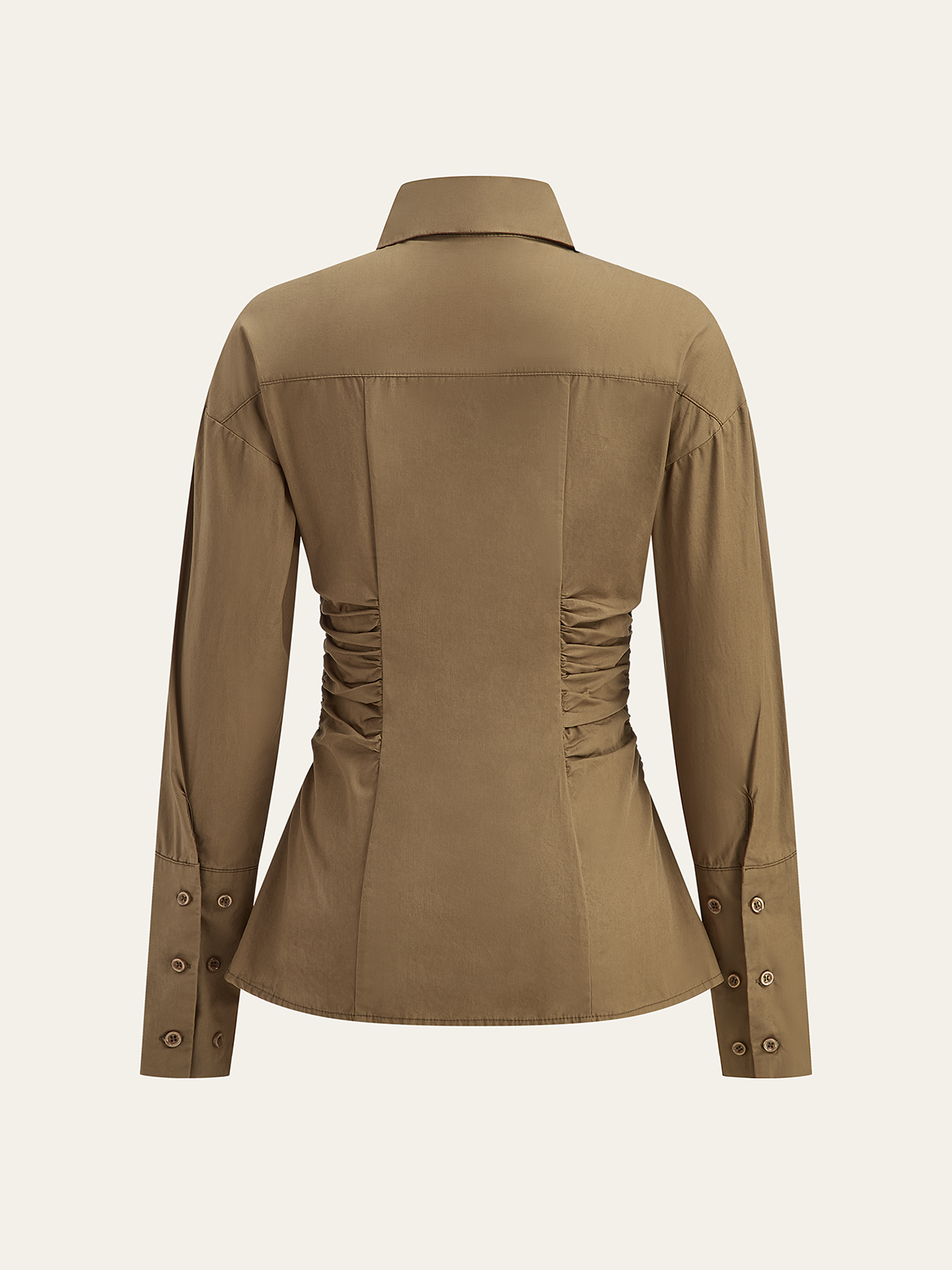 Cotton Blend Ruched Long Sleeve Shirt-Chicvia