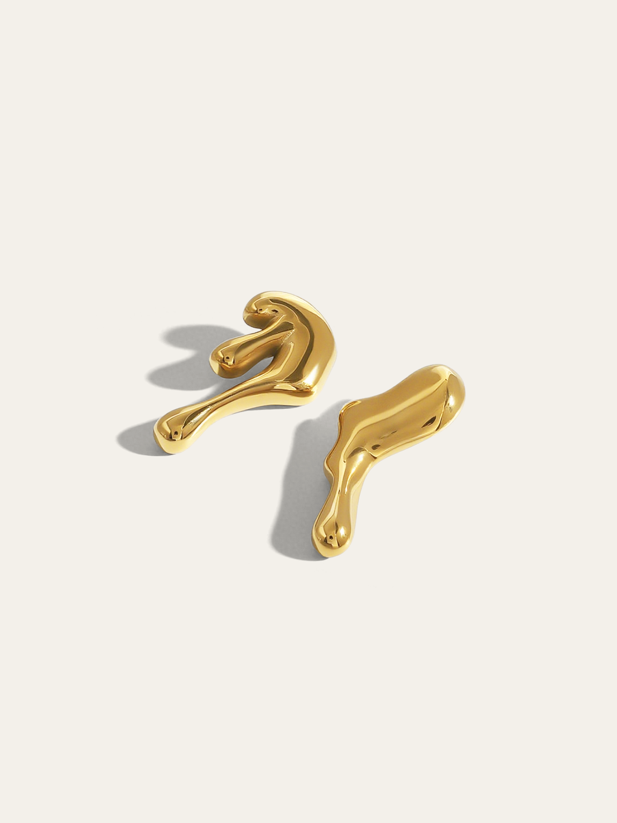 Golden Irregular Sculptural Stud Earrings-Chicvia